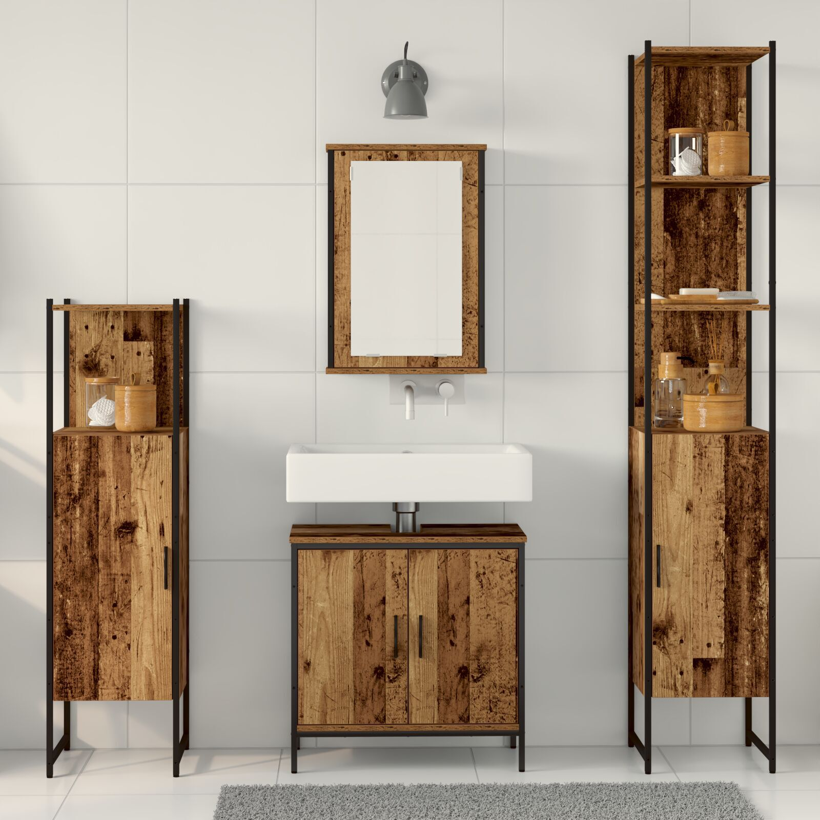 vidaXL Set de mobilier pentru baie 4 pcs Maro 33 x 33 x 185.5 cm vidaXL Set de mobilier pentru baie 4 pcs Maro 33 x 33 x 185.5 cm