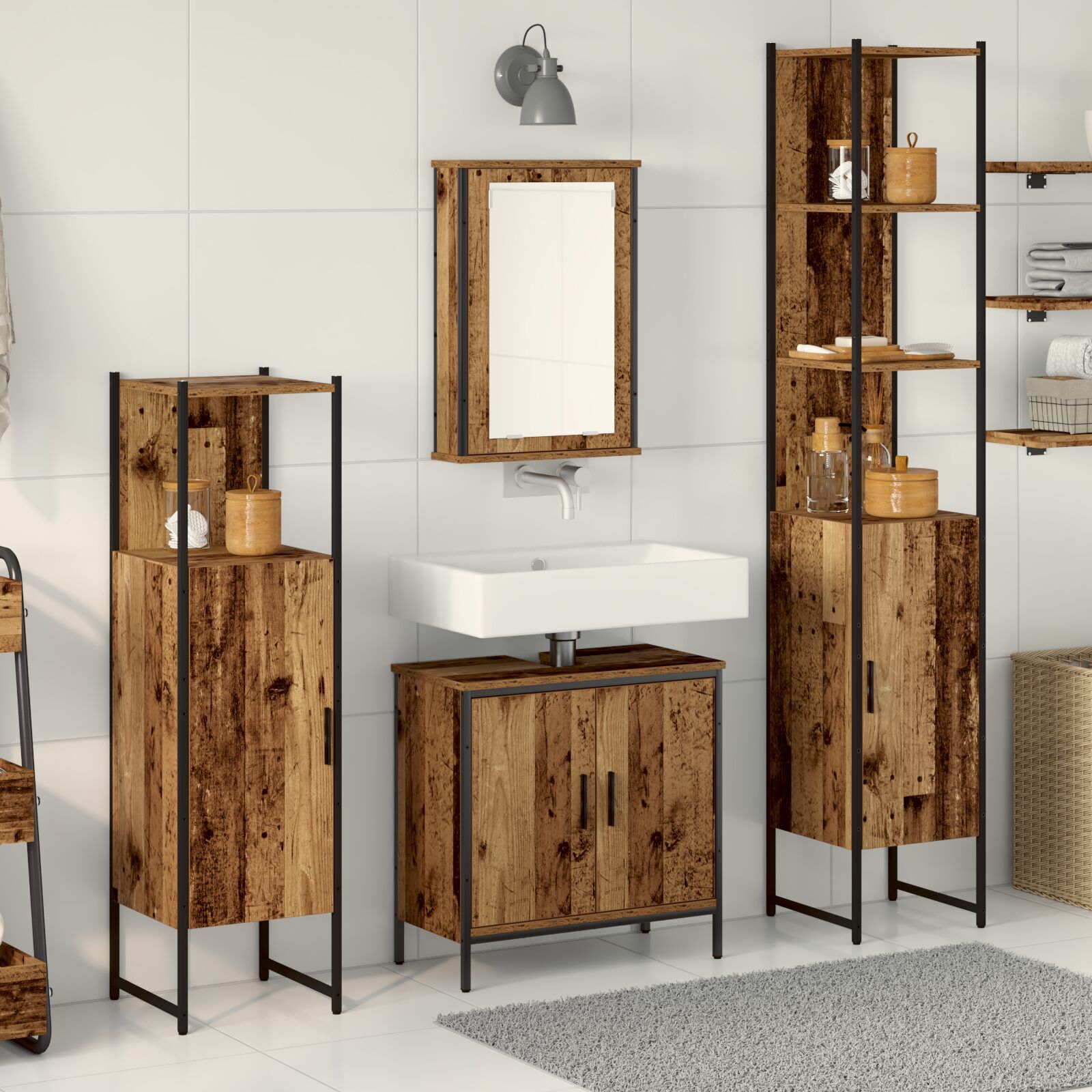vidaXL Set de mobilier pentru baie 4 pcs Maro 33 x 33 x 185.5 cm vidaXL Set de mobilier pentru baie 4 pcs Maro 33 x 33 x 185.5 cm
