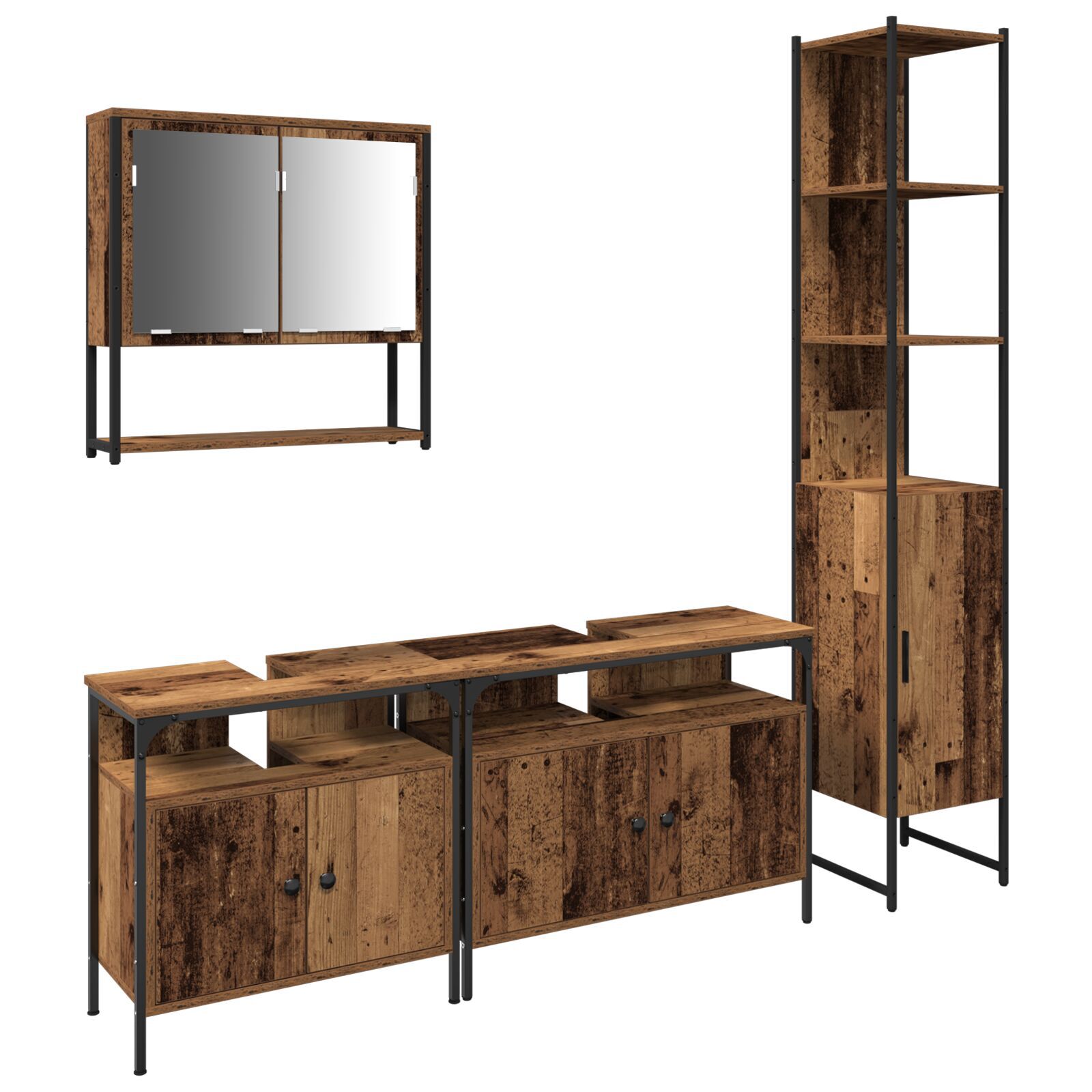 vidaXL Set de mobilier pentru baie 4 pcs Lemn vechi 33 x 33 x 185.5 cm