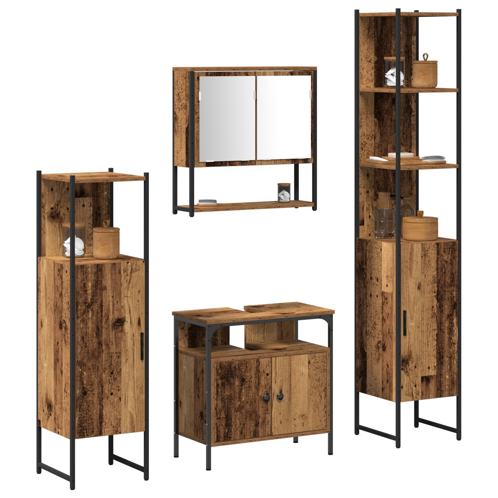 vidaXL Set de mobilier pentru baie 4 pcs Lemn vechi 33 x 33 x 185.5 cm vidaXL Set de mobilier pentru baie 4 pcs Lemn vechi 33 x 33 x 185.5 cm