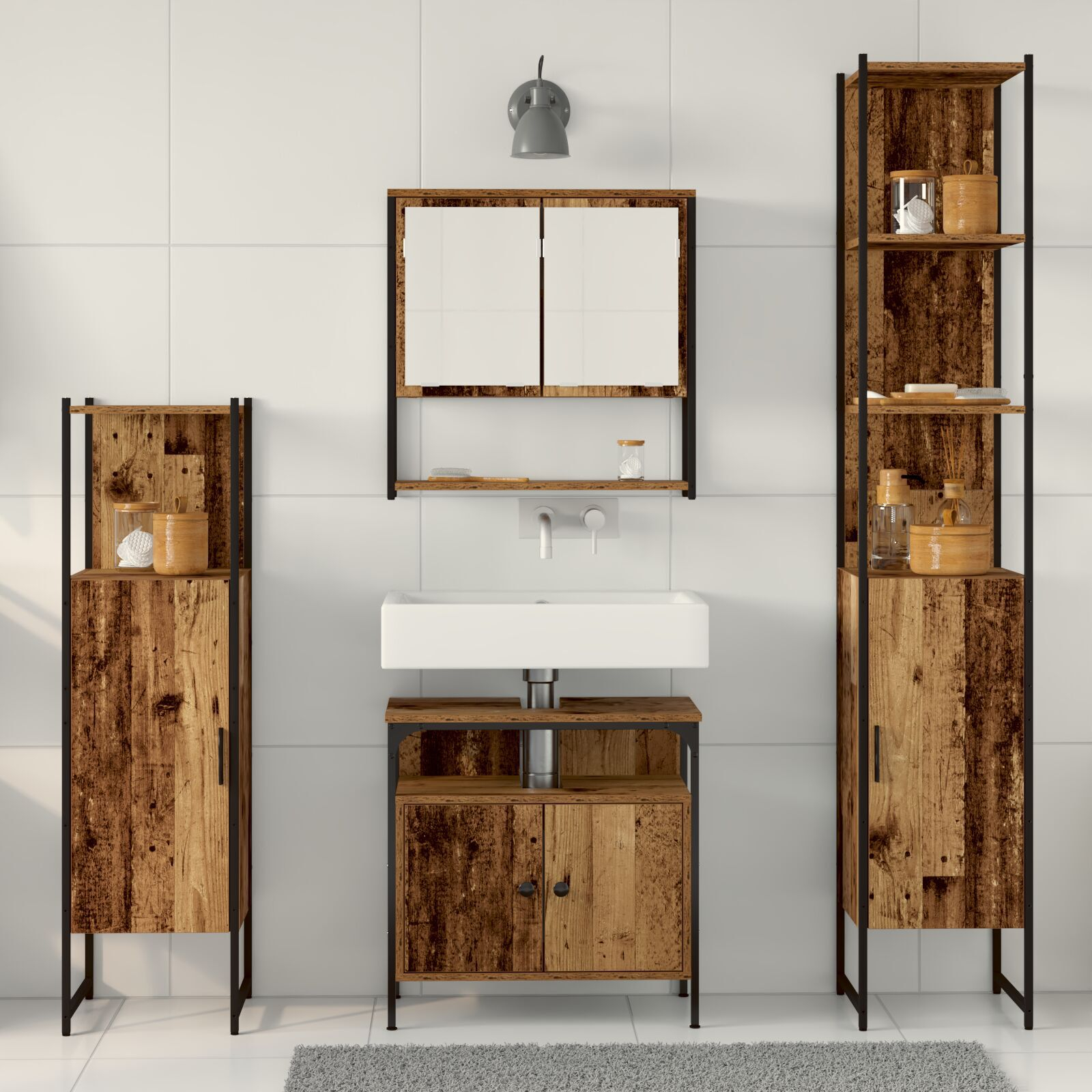 vidaXL Set de mobilier pentru baie 4 pcs Lemn vechi 33 x 33 x 185.5 cm vidaXL Set de mobilier pentru baie 4 pcs Lemn vechi 33 x 33 x 185.5 cm