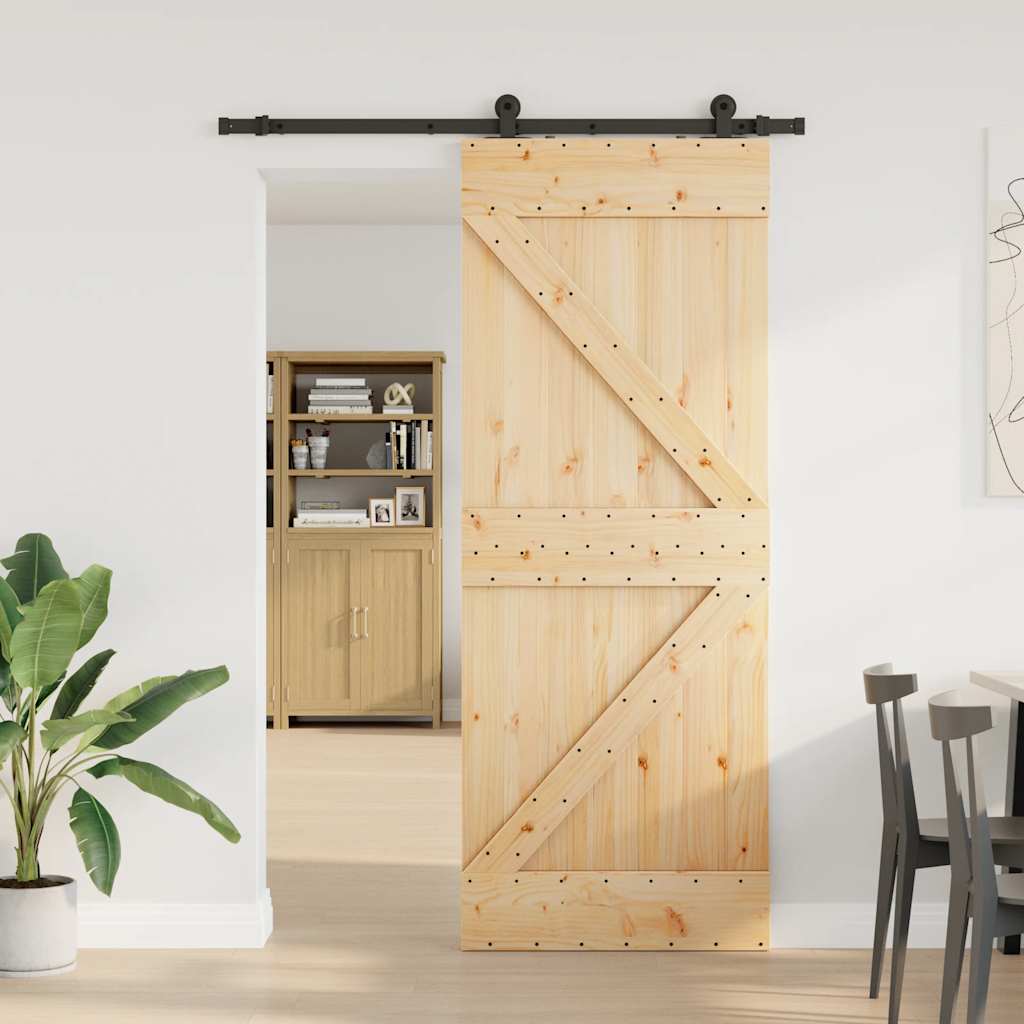 vidaXL Ușă glisantă cu set de feronerie 80x210 cm, lemn masiv de pin vidaXL Ușă glisantă cu set de feronerie 80x210 cm, lemn masiv de pin
