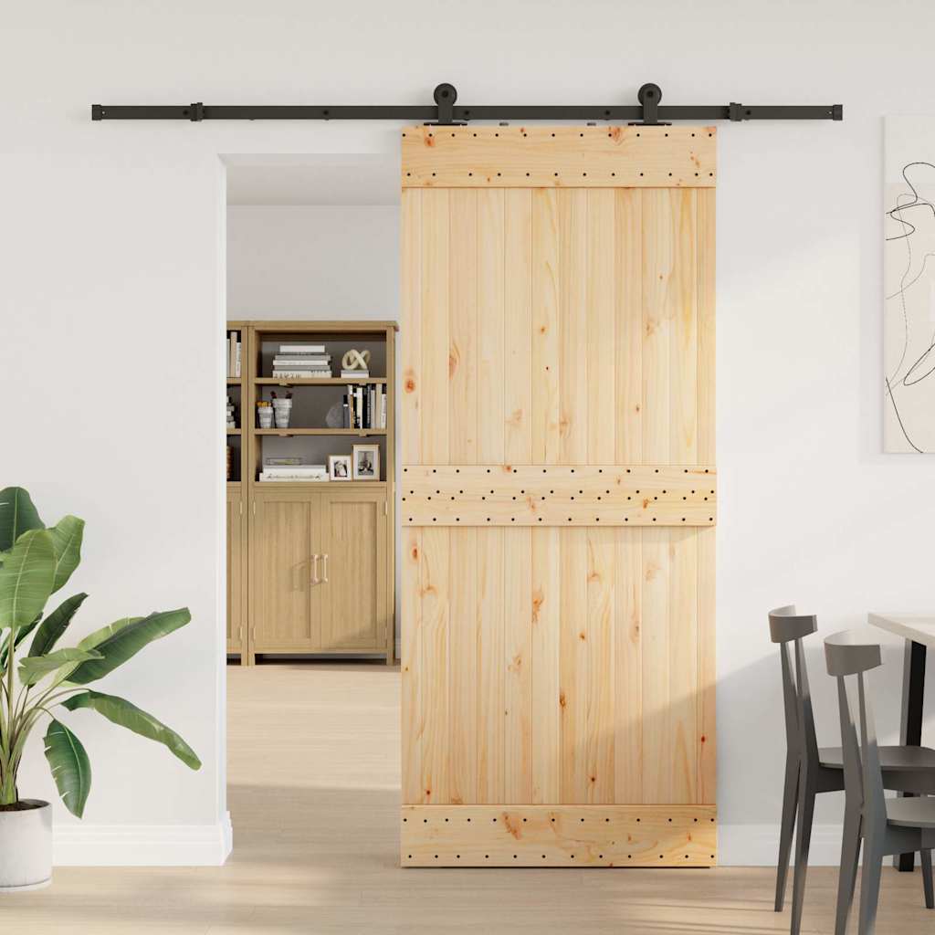 vidaXL Ușă glisantă cu set feronerie, 90x210 cm, lemn masiv de pin vidaXL Ușă glisantă cu set feronerie, 90x210 cm, lemn masiv de pin
