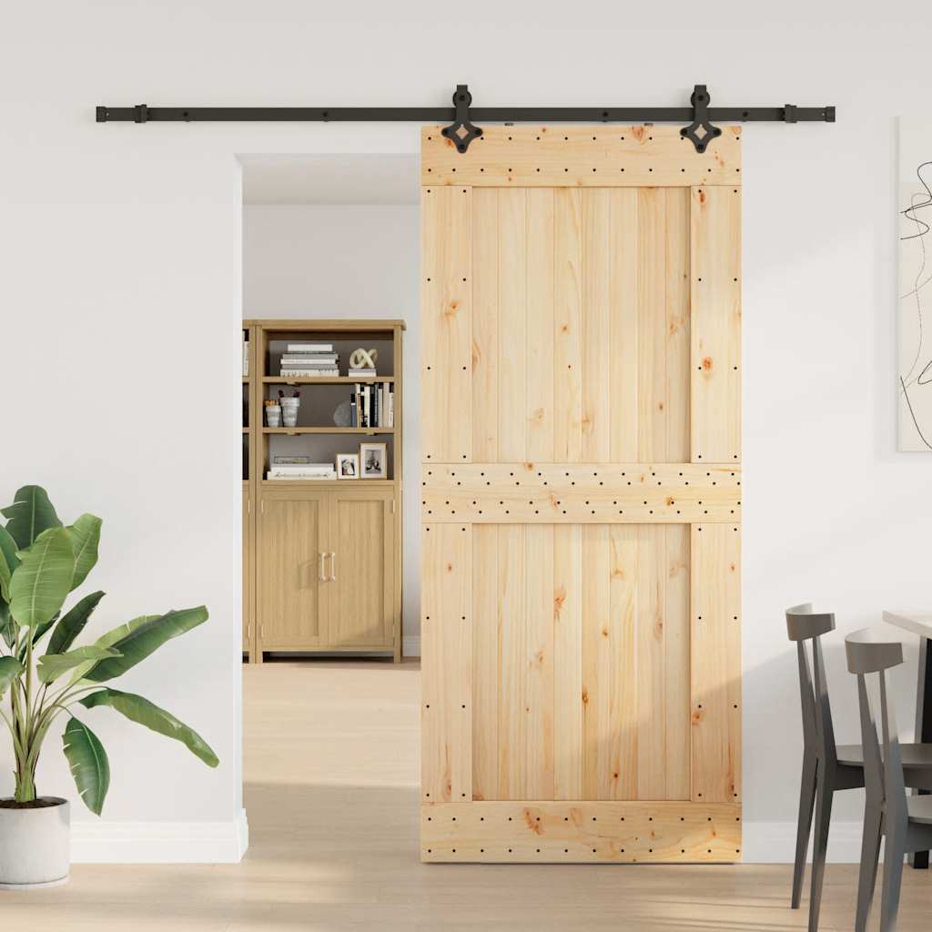 vidaXL Ușă glisantă cu set feronerie, 100x210 cm, lemn masiv de pin vidaXL Ușă glisantă cu set feronerie, 100x210 cm, lemn masiv de pin