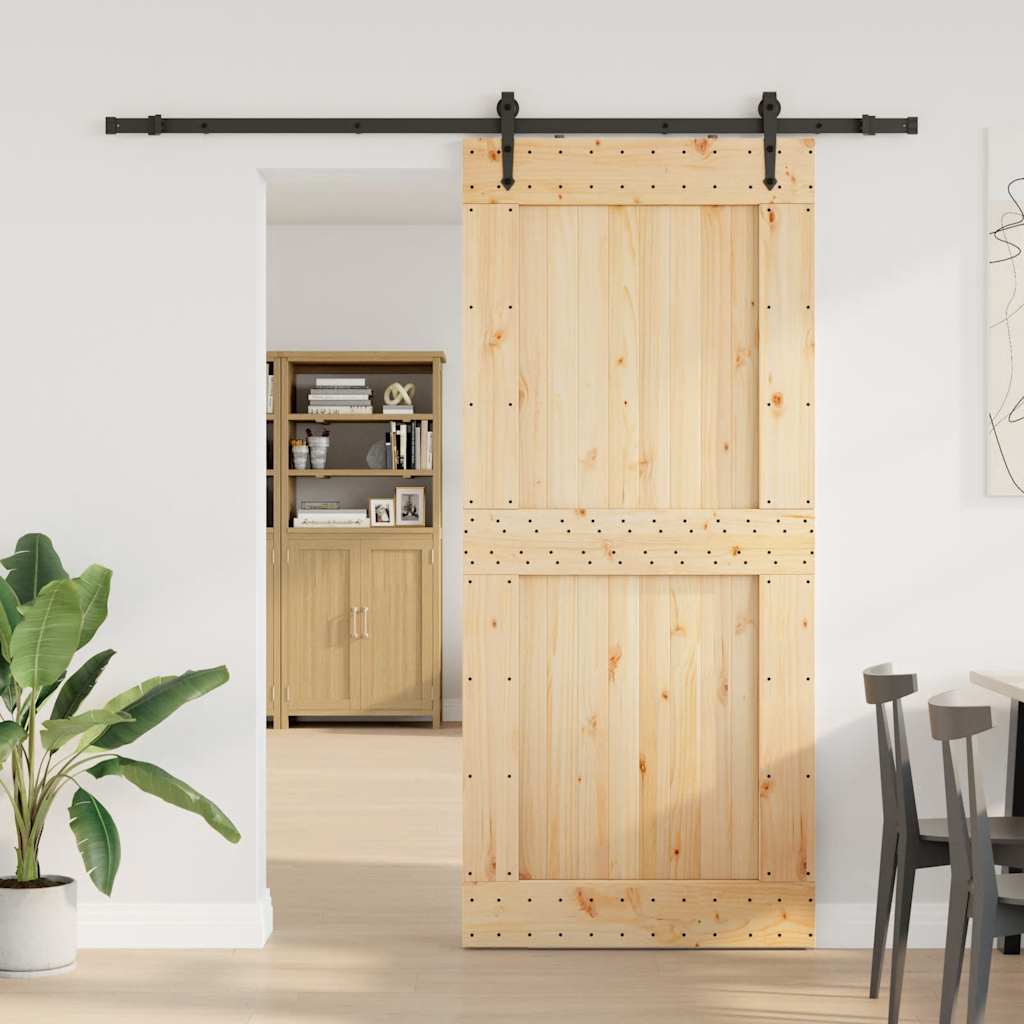 vidaXL Ușă glisantă cu set feronerie, 100x210 cm, lemn masiv de pin vidaXL Ușă glisantă cu set feronerie, 100x210 cm, lemn masiv de pin