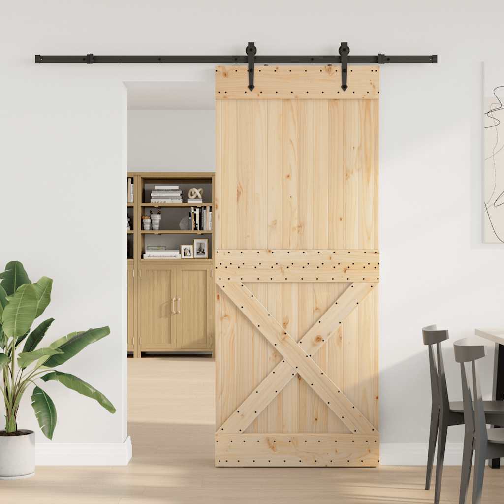 vidaXL Ușă glisantă cu set de feronerie 95x210 cm, lemn masiv de pin vidaXL Ușă glisantă cu set de feronerie 95x210 cm, lemn masiv de pin