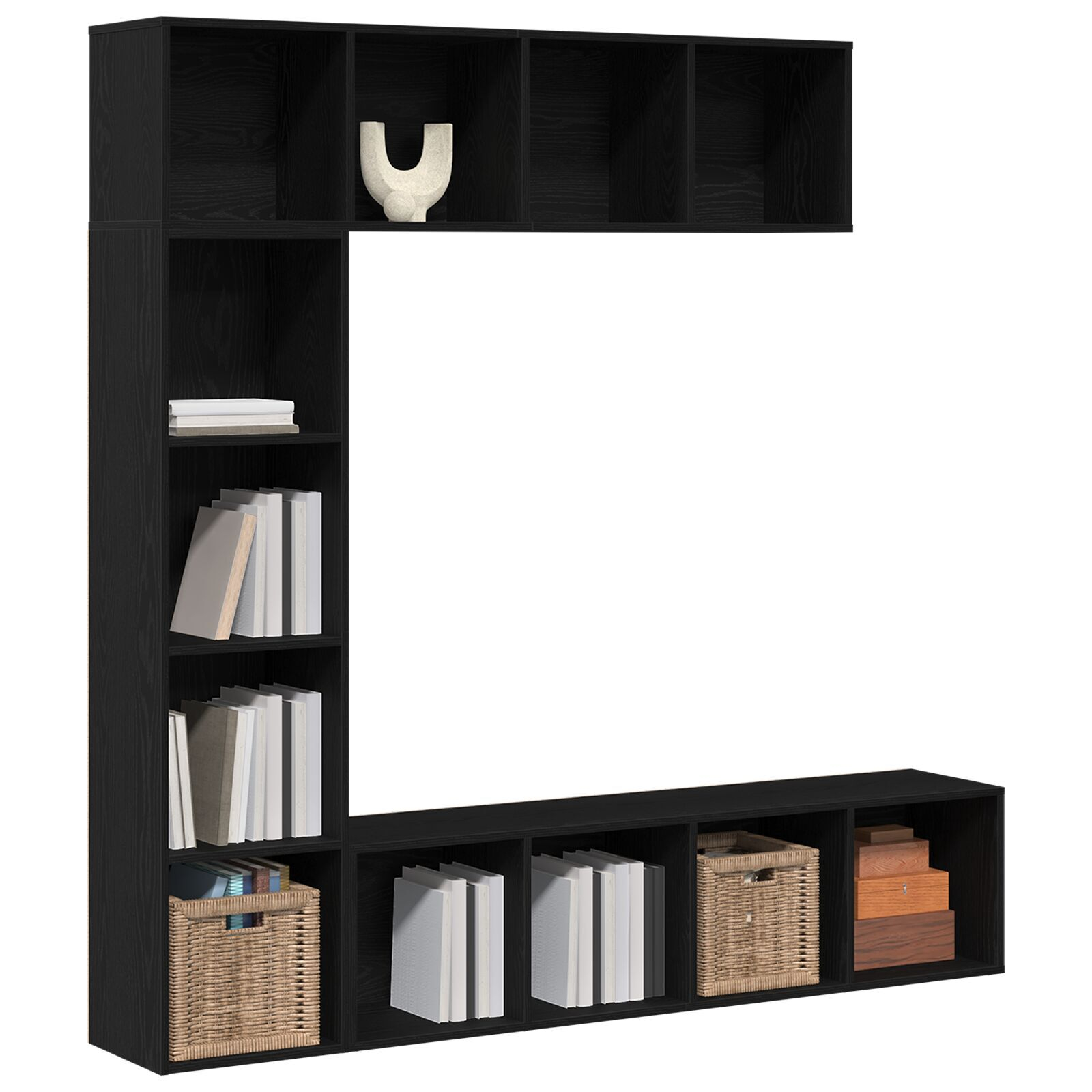 vidaXL Dulap pentru cărți 3 pcs Stejar Negru 36 x 30 x 143 cm vidaXL Dulap pentru cărți 3 pcs Stejar Negru 36 x 30 x 143 cm