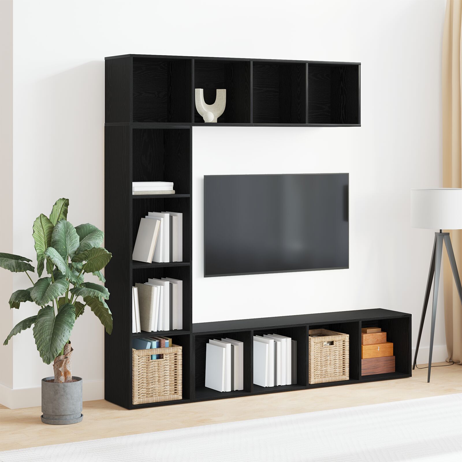 vidaXL Dulap pentru cărți 3 pcs Stejar Negru 36 x 30 x 143 cm vidaXL Dulap pentru cărți 3 pcs Stejar Negru 36 x 30 x 143 cm