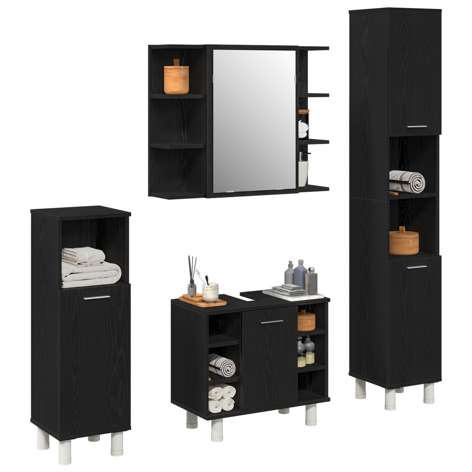 vidaXL Set de mobilier pentru baie 4 pcs Negru 30 x 30 x 179.5 cm vidaXL Set de mobilier pentru baie 4 pcs Negru 30 x 30 x 179.5 cm