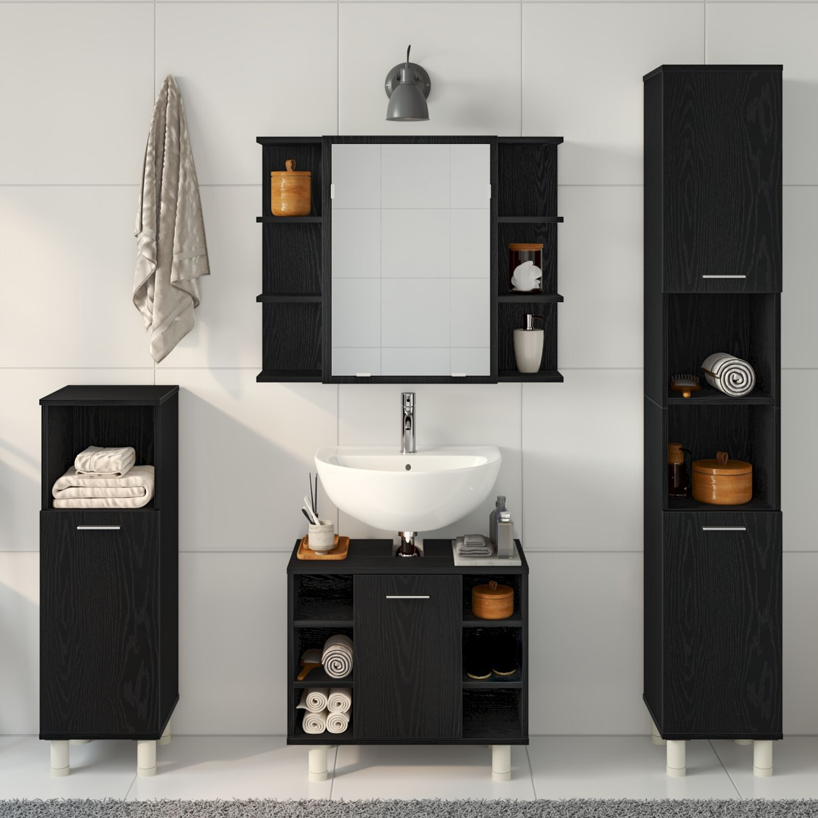 vidaXL Set de mobilier pentru baie 4 pcs Negru 30 x 30 x 179.5 cm vidaXL Set de mobilier pentru baie 4 pcs Negru 30 x 30 x 179.5 cm