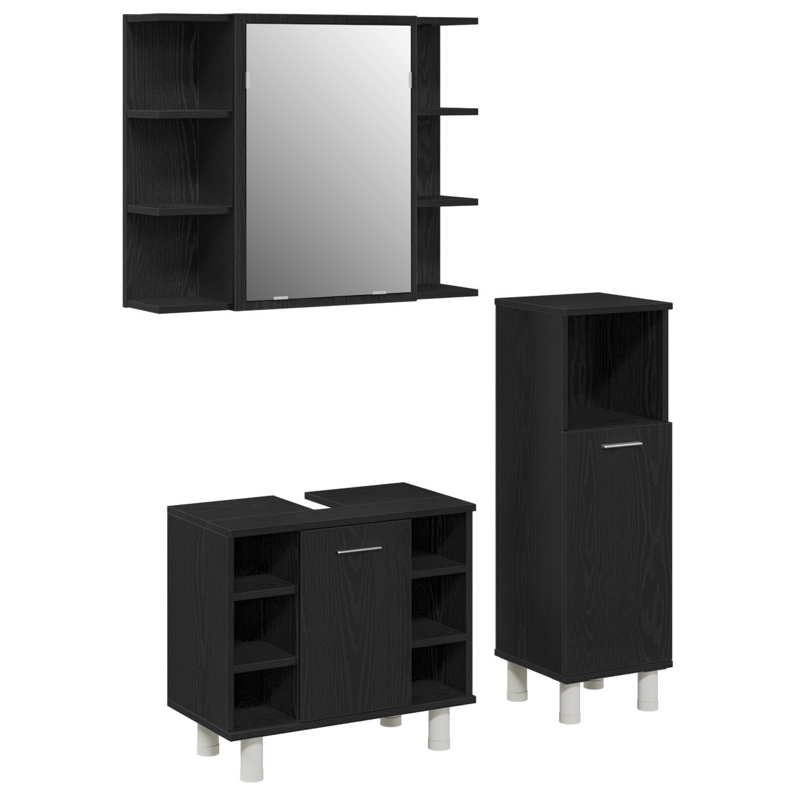 vidaXL Set de mobilier pentru baie 3 pcs Negru 30 x 30 x 99.5 cm
