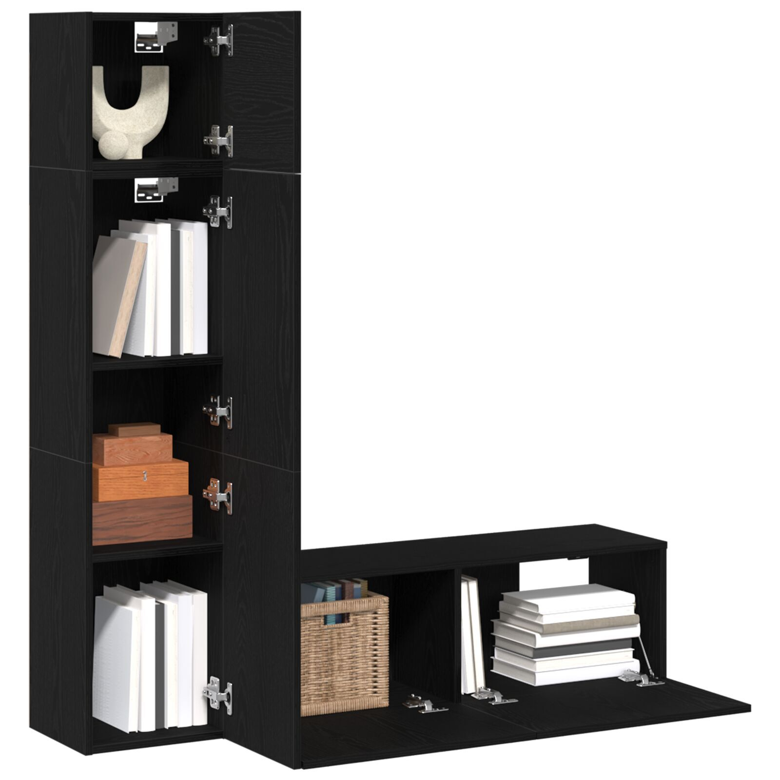 vidaXL Set comodă TV Pe perete 4 pcs Stejar negru 130.5 x 30 x 140 cm