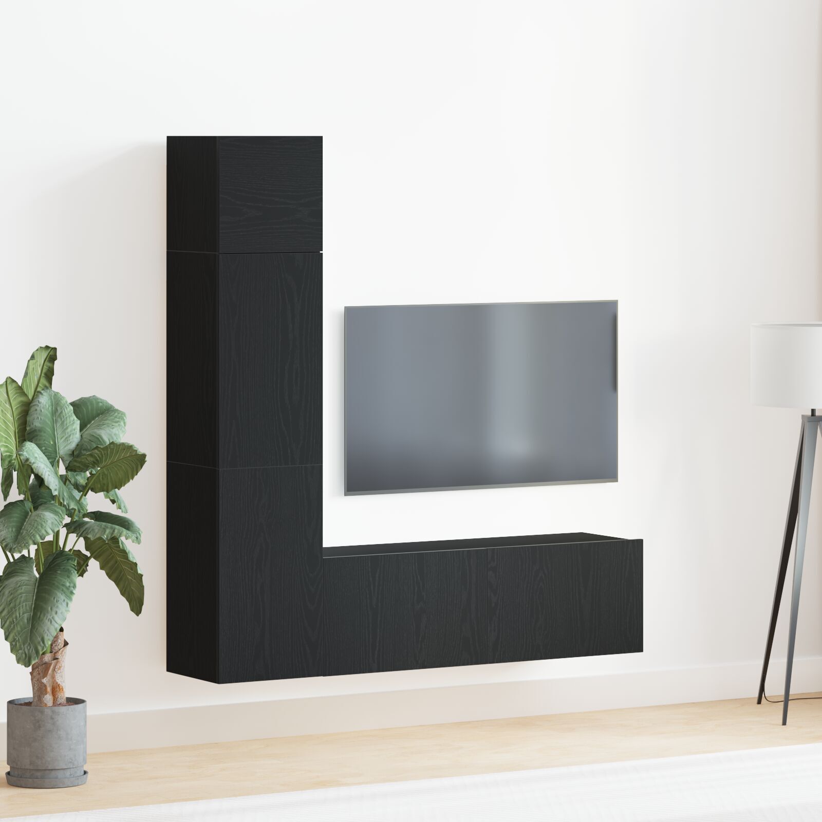 vidaXL Set comodă TV Pe perete 4 pcs Stejar negru 130.5 x 30 x 140 cm