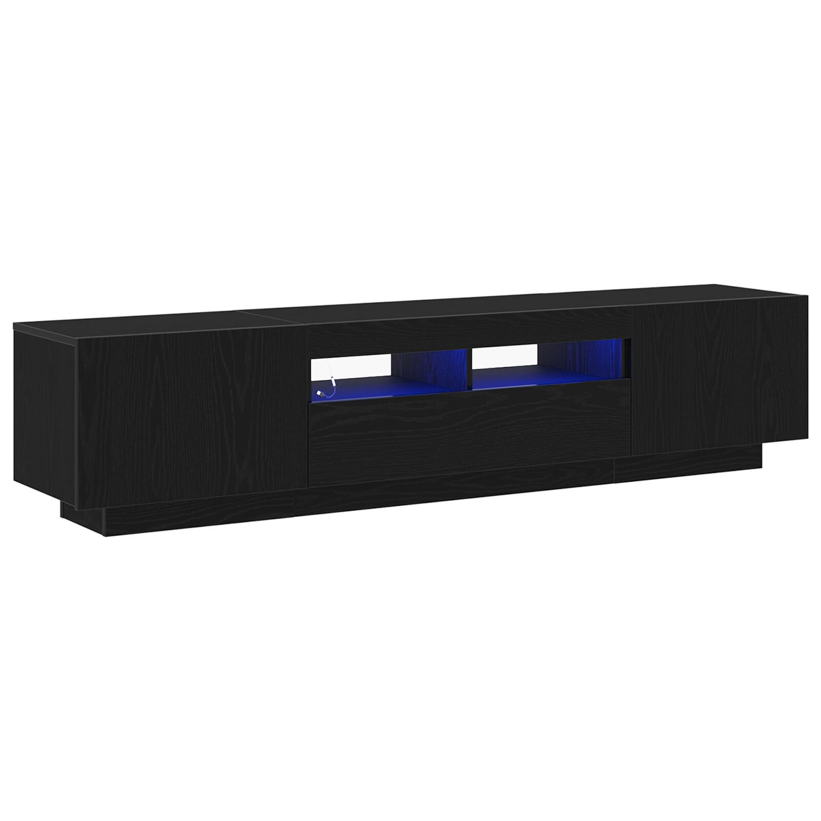 Dulap TV vidaXL cu lumini LED, stejar negru, 180x35x40 cm, din lemn prelucrat Dulap TV vidaXL cu lumini LED, stejar negru, 180x35x40 cm, din lemn prelucrat