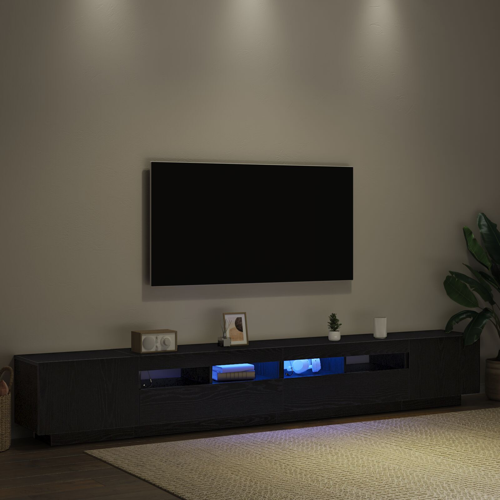 vidaXL Cabinet TV cu LED-uri Stejar Negru 260x35x40 cm Lemn prelucrat vidaXL Cabinet TV cu LED-uri Stejar Negru 260x35x40 cm Lemn prelucrat