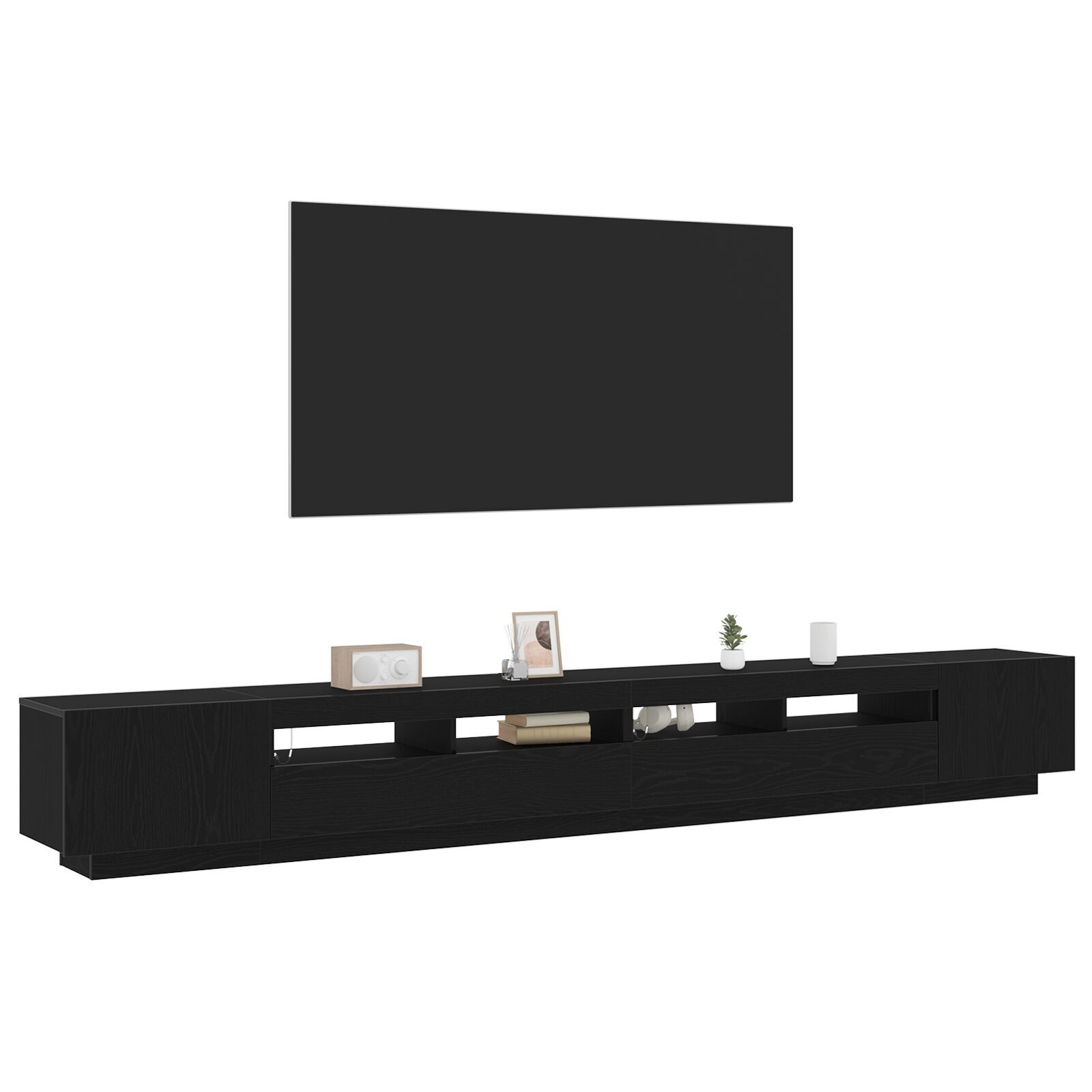 Cabinet TV vidaXL cu lumini LED, Stejar negru, 300x35x40 cm, Lemn compozit Cabinet TV vidaXL cu lumini LED, Stejar negru, 300x35x40 cm, Lemn compozit