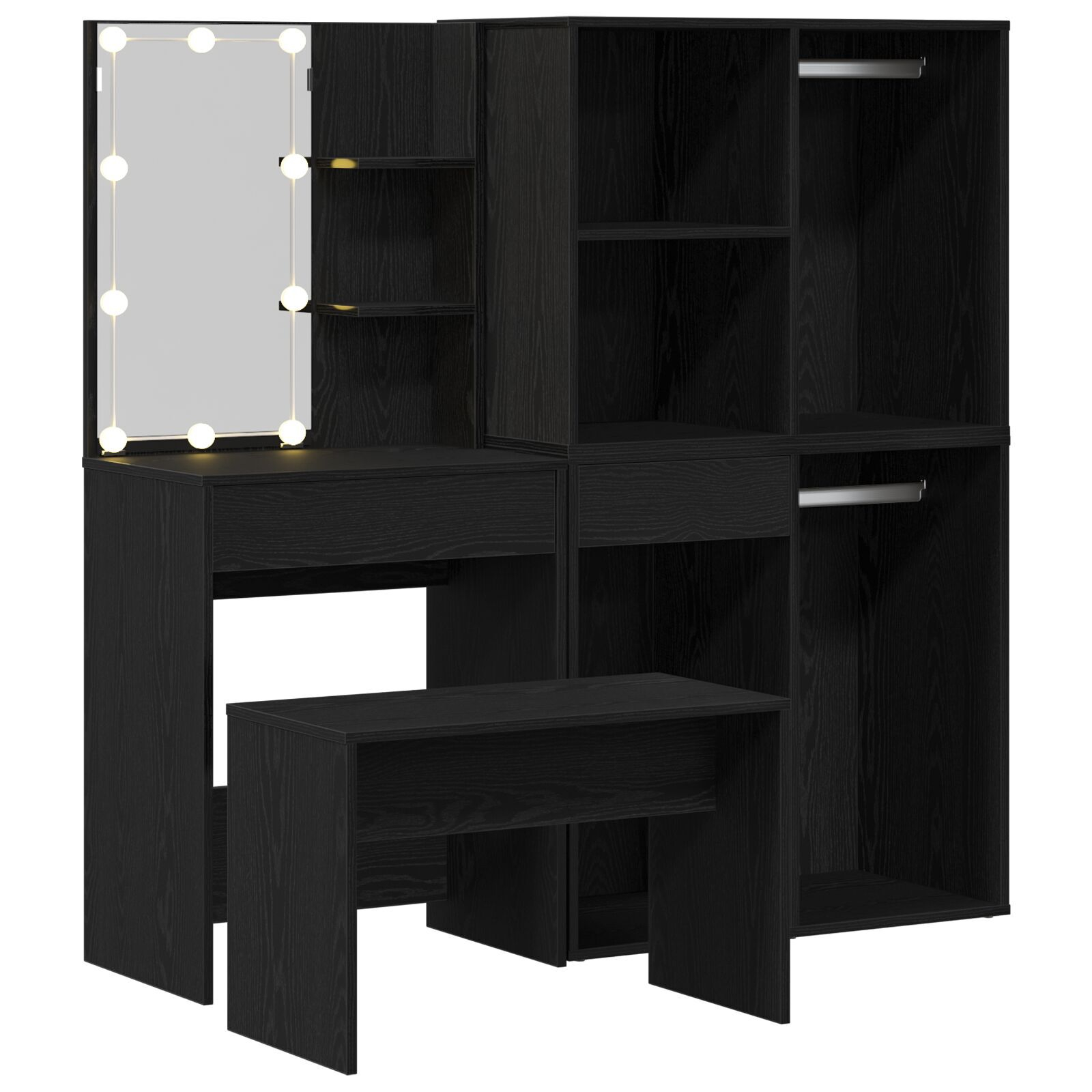 Set de masă de toaletă vidaXL cu LED din stejar negru din lemn ingineresc Set de masă de toaletă vidaXL cu LED din stejar negru din lemn ingineresc