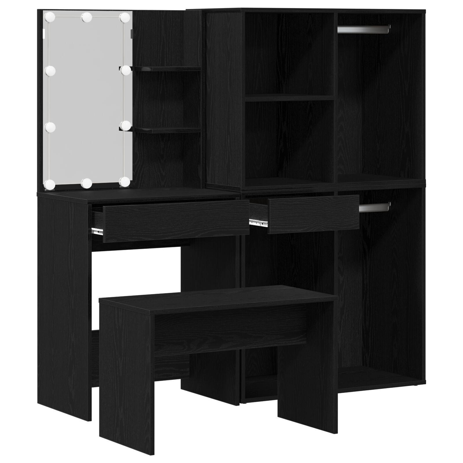 Set de masă de toaletă vidaXL cu LED din stejar negru din lemn ingineresc Set de masă de toaletă vidaXL cu LED din stejar negru din lemn ingineresc
