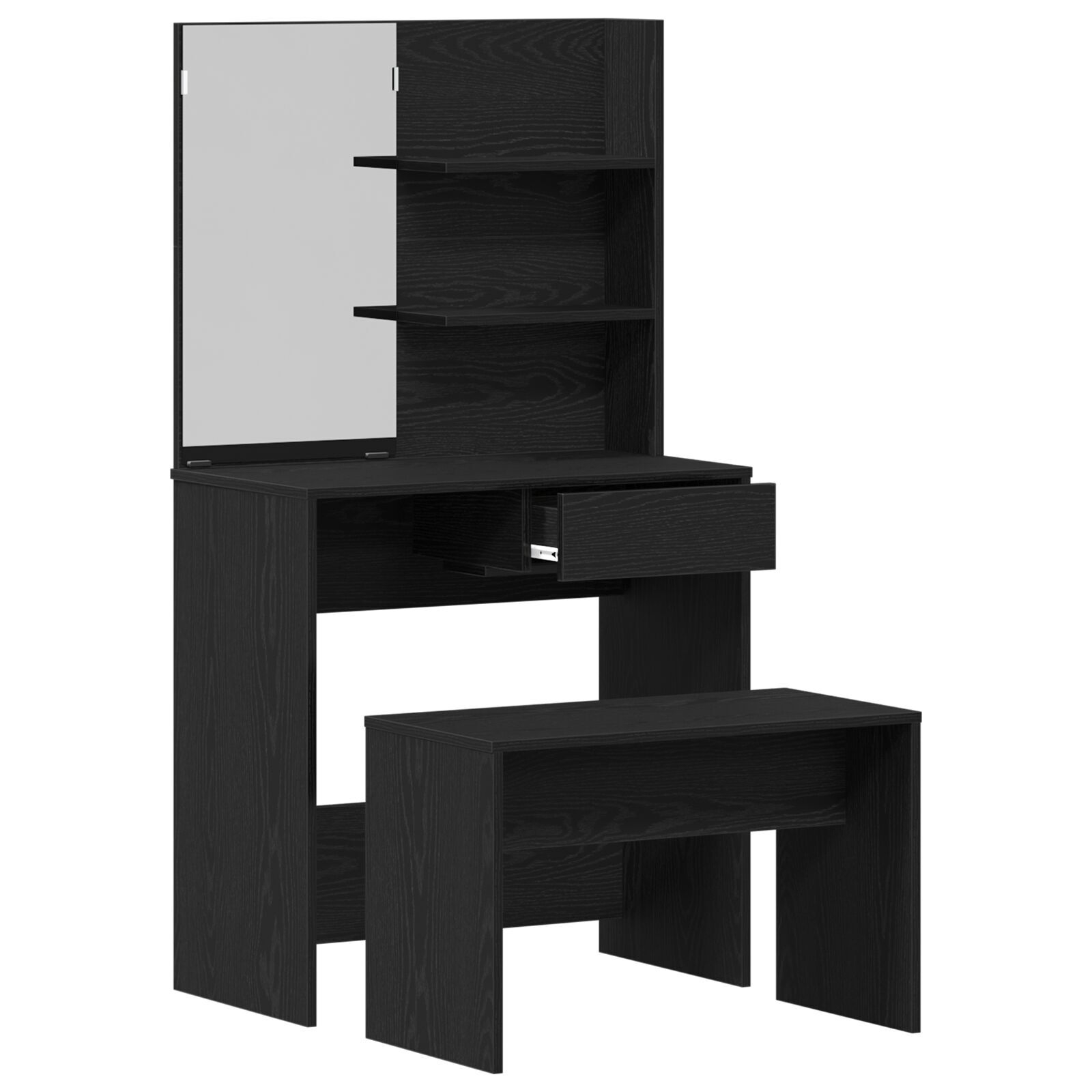 Set Măsuță de Toaletă vidaXL din Lemn Obținut Ingineresc Stejar Negru Set Măsuță de Toaletă vidaXL din Lemn Obținut Ingineresc Stejar Negru