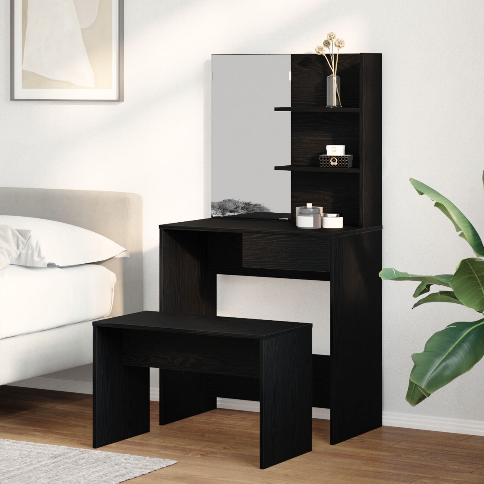 Set Măsuță de Toaletă vidaXL din Lemn Obținut Ingineresc Stejar Negru Set Măsuță de Toaletă vidaXL din Lemn Obținut Ingineresc Stejar Negru