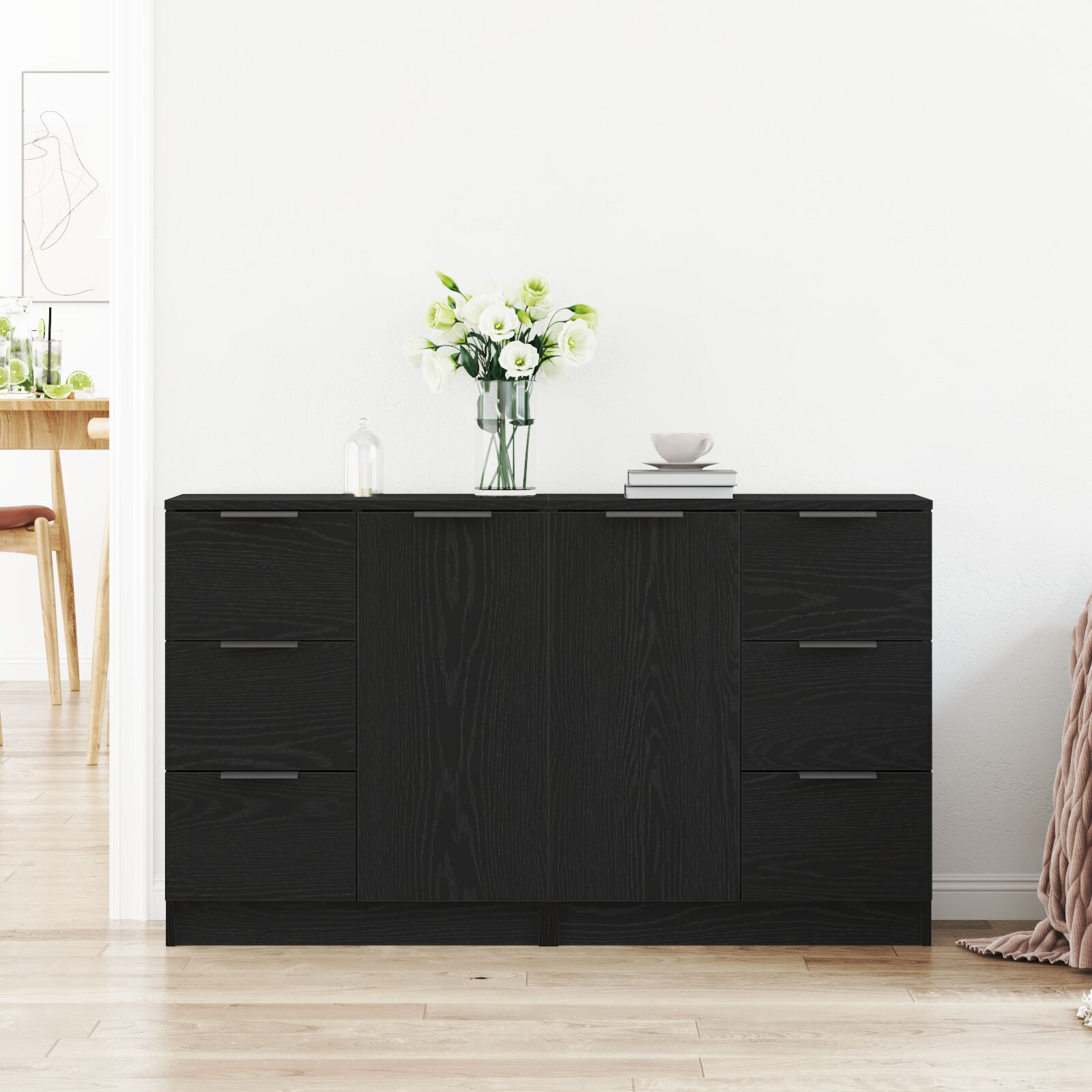 vidaXL Sideboard cu sertar Stejar Negru 180 x 30 x 70 cm Lemn compozit
