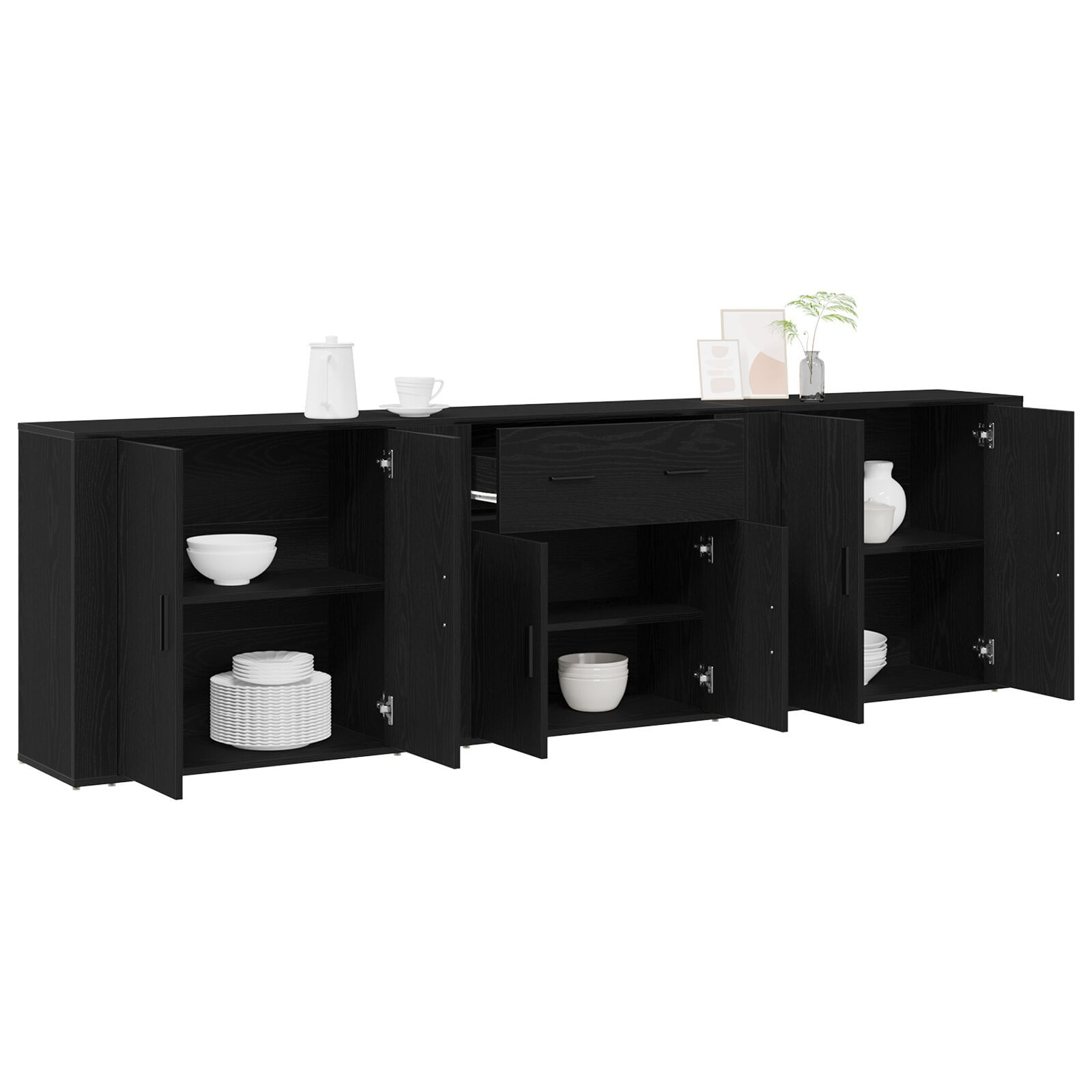 vidaXL Bufet cu sertar Stejar Negru 240 x 33 x 70 cm Lemn compozit vidaXL Bufet cu sertar Stejar Negru 240 x 33 x 70 cm Lemn compozit