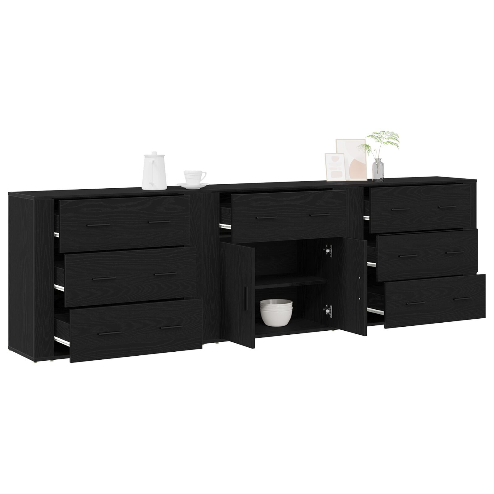 vidaXL Sideboard cu sertar Stejar Negru 240 x 33 x 70 cm Lemn compozit