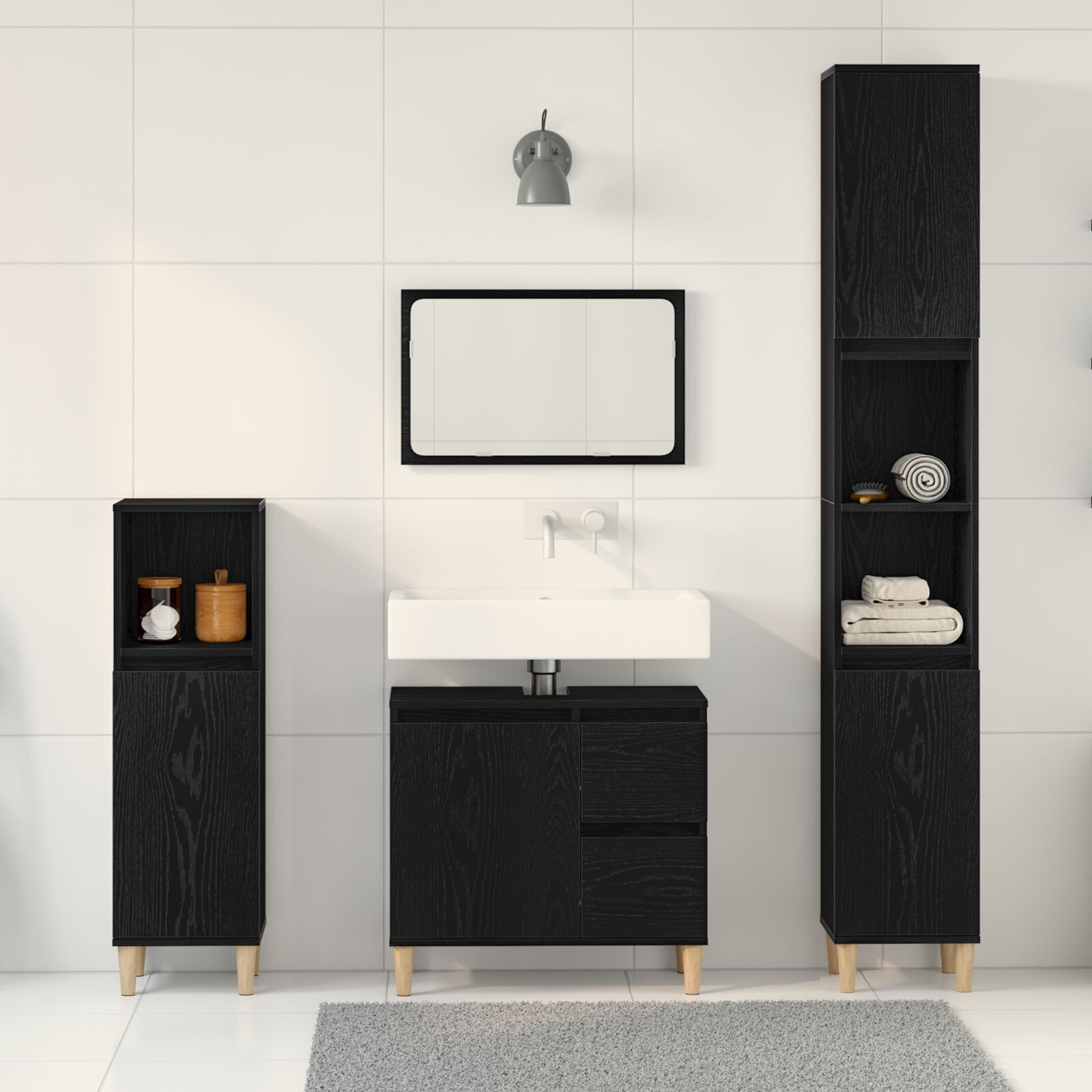 vidaXL Set de mobilier pentru baie cu ușă 3 pcs Negru 30 x 30 x 180 cm vidaXL Set de mobilier pentru baie cu ușă 3 pcs Negru 30 x 30 x 180 cm