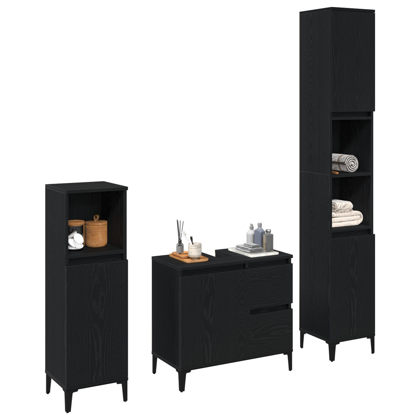 vidaXL Set de mobilier pentru baie cu ușă 3 pcs Negru 30 x 30 x 180 cm vidaXL Set de mobilier pentru baie cu ușă 3 pcs Negru 30 x 30 x 180 cm