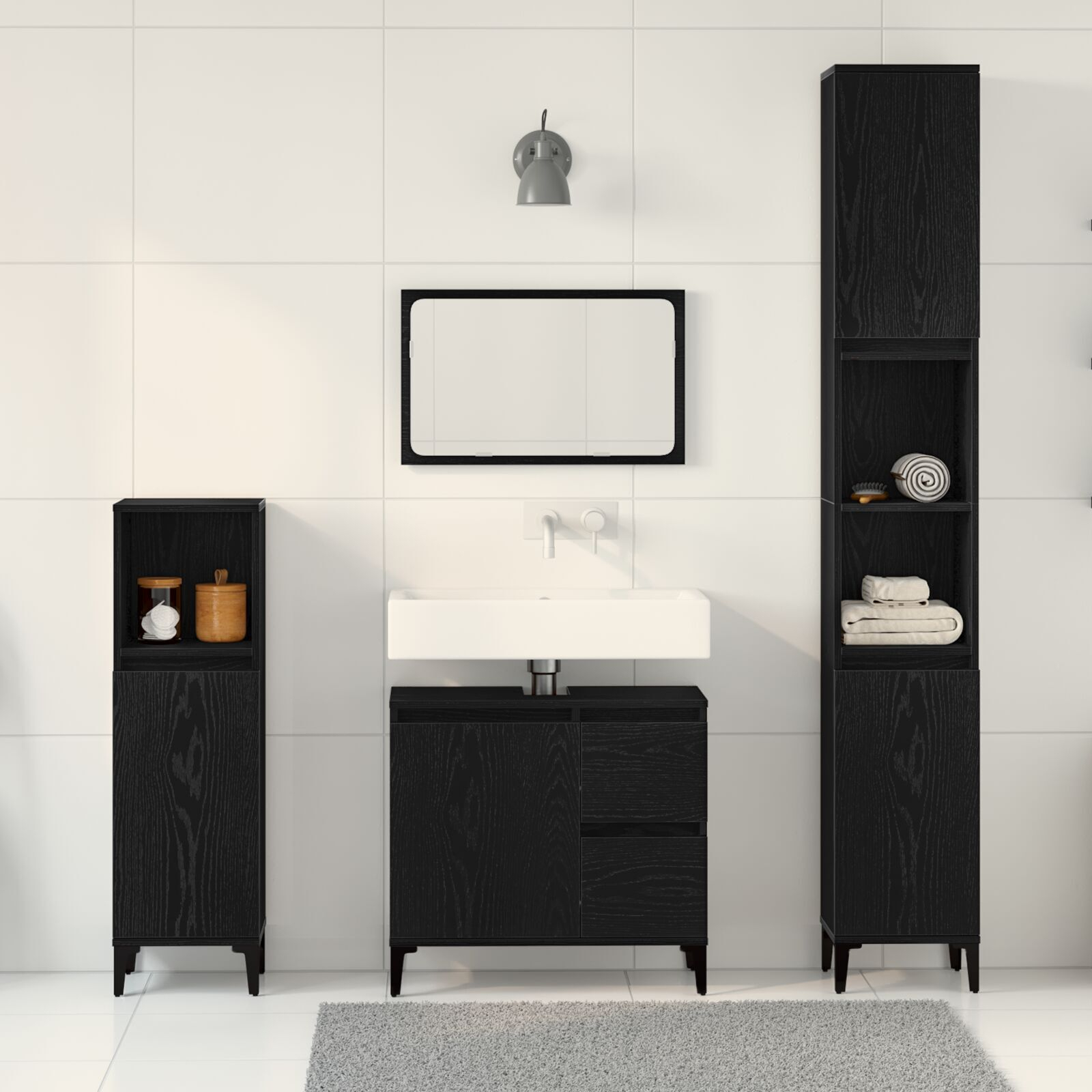 vidaXL Set de mobilier pentru baie cu ușă 3 pcs Negru 30 x 30 x 180 cm vidaXL Set de mobilier pentru baie cu ușă 3 pcs Negru 30 x 30 x 180 cm