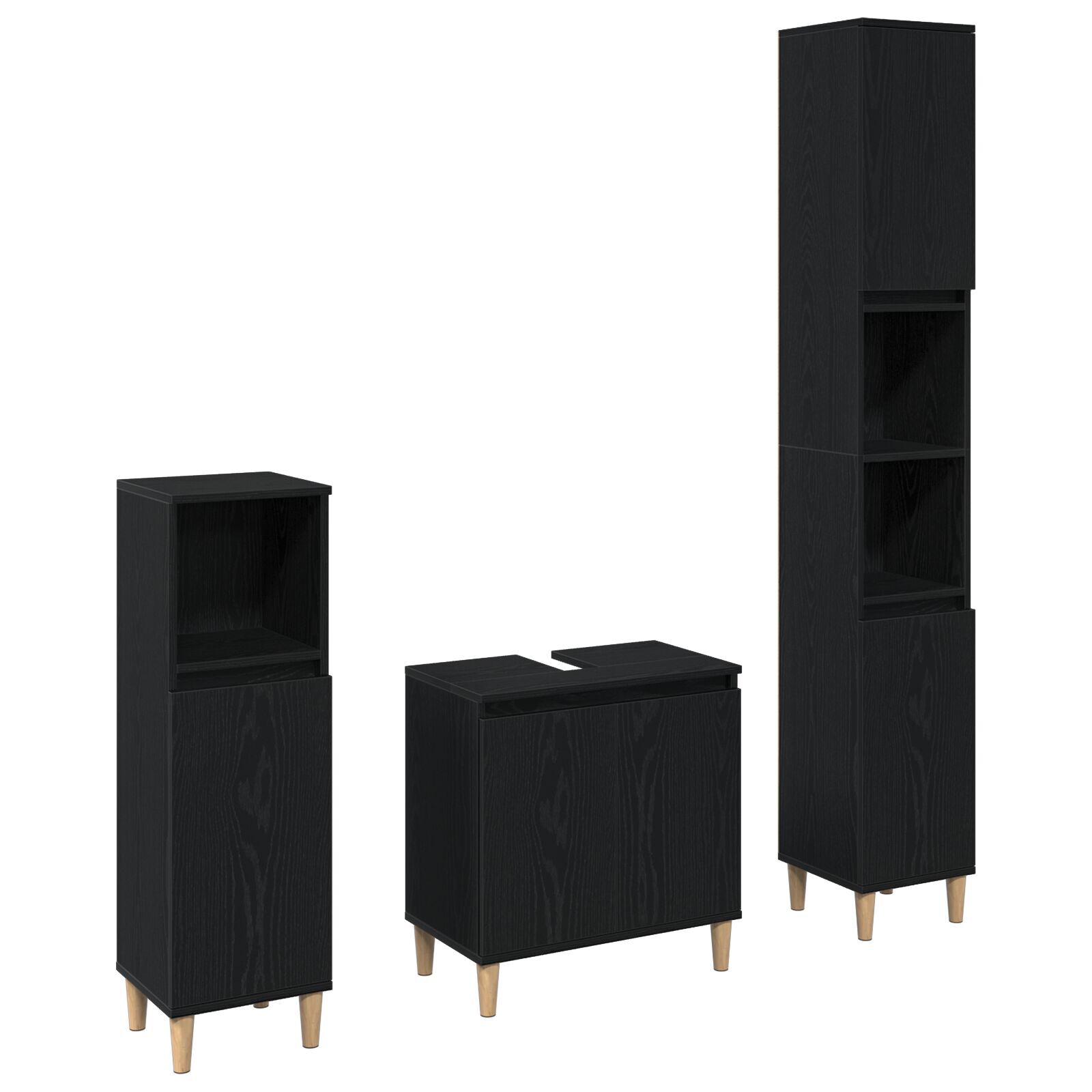 vidaXL Set de mobilier pentru baie cu ușă 3 pcs Negru 30 x 30 x 180 cm vidaXL Set de mobilier pentru baie cu ușă 3 pcs Negru 30 x 30 x 180 cm