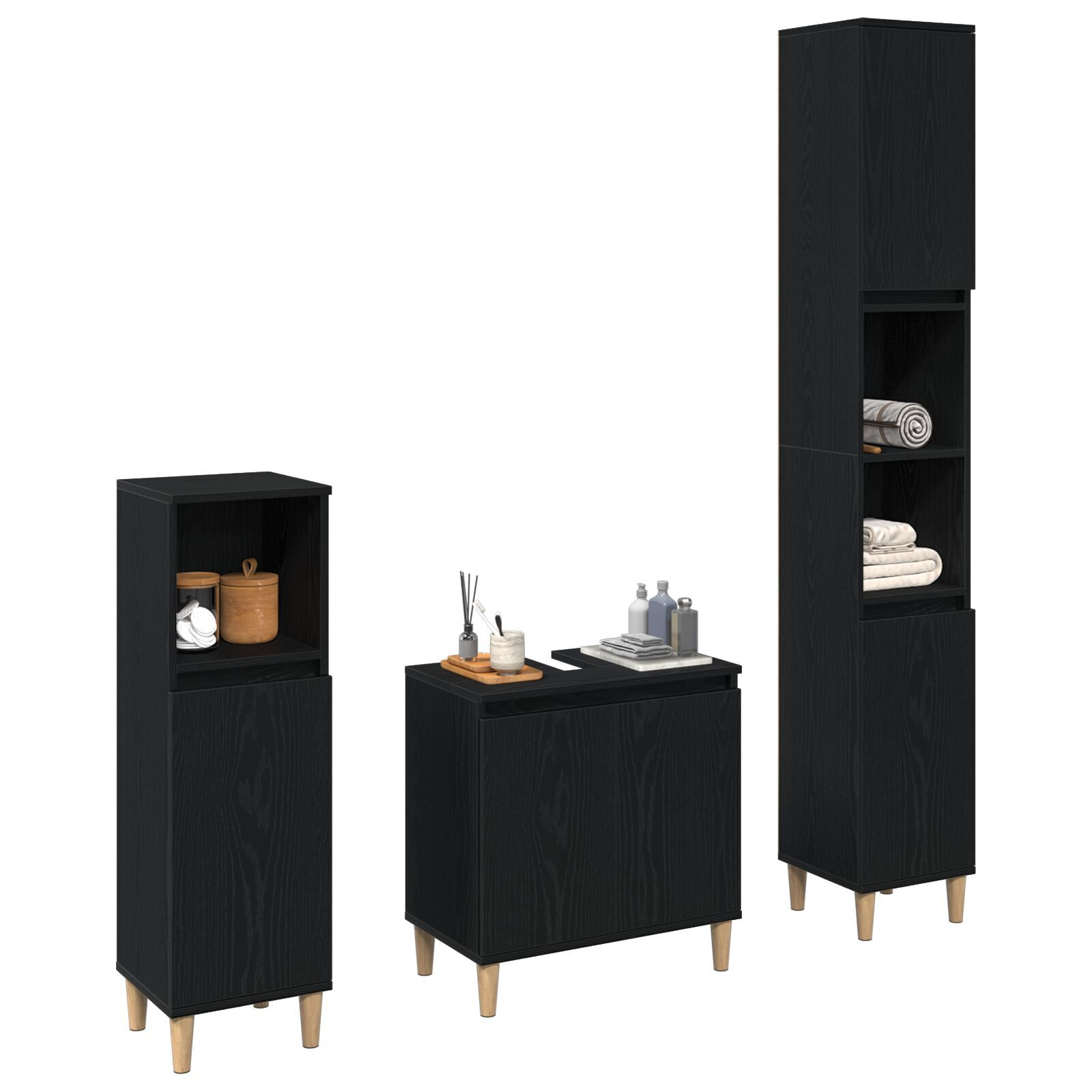 vidaXL Set de mobilier pentru baie cu ușă 3 pcs Negru 30 x 30 x 180 cm vidaXL Set de mobilier pentru baie cu ușă 3 pcs Negru 30 x 30 x 180 cm