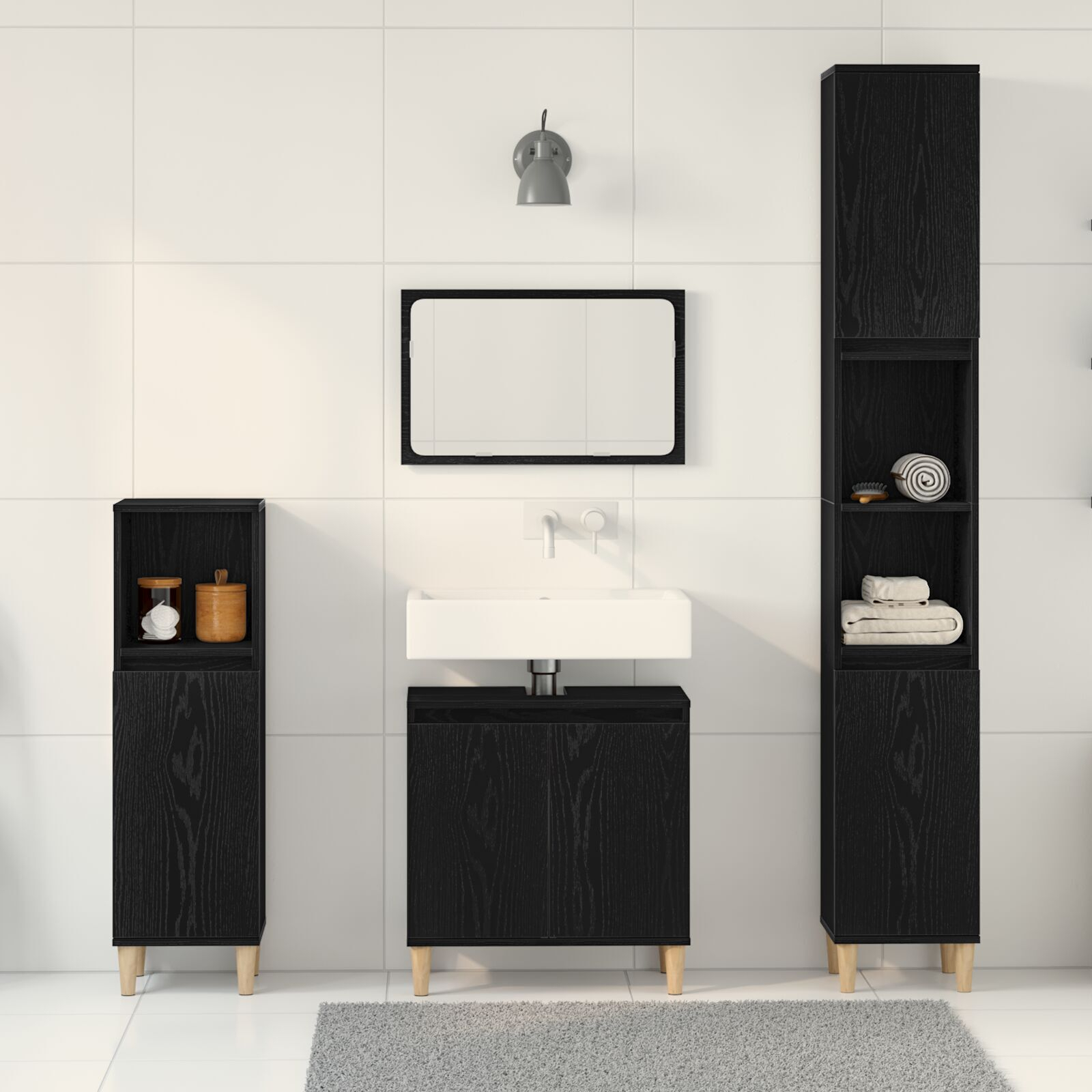 vidaXL Set de mobilier pentru baie cu ușă 3 pcs Negru 30 x 30 x 180 cm vidaXL Set de mobilier pentru baie cu ușă 3 pcs Negru 30 x 30 x 180 cm