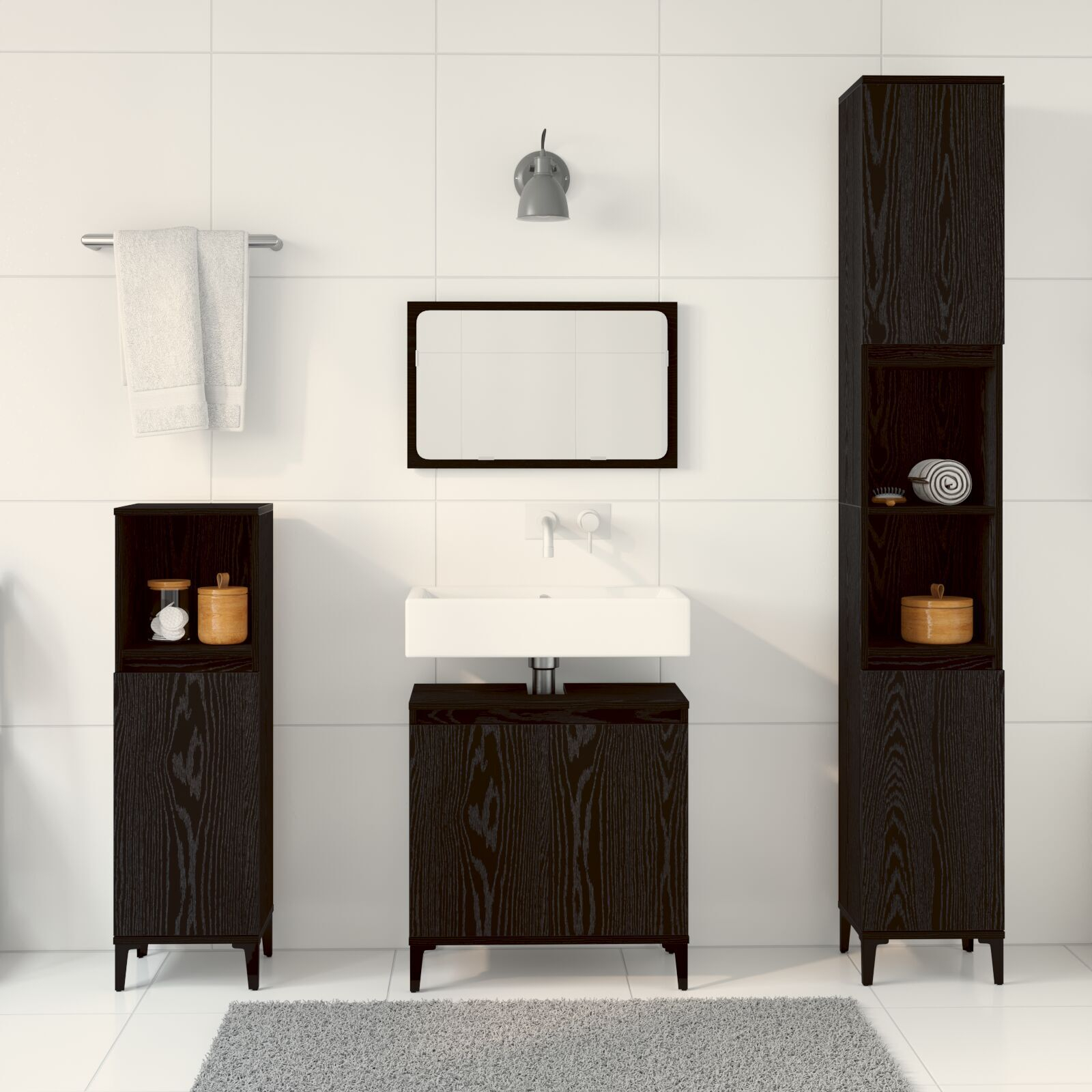 vidaXL Set de mobilier pentru baie cu ușă 3 pcs Negru 30 x 30 x 180 cm vidaXL Set de mobilier pentru baie cu ușă 3 pcs Negru 30 x 30 x 180 cm