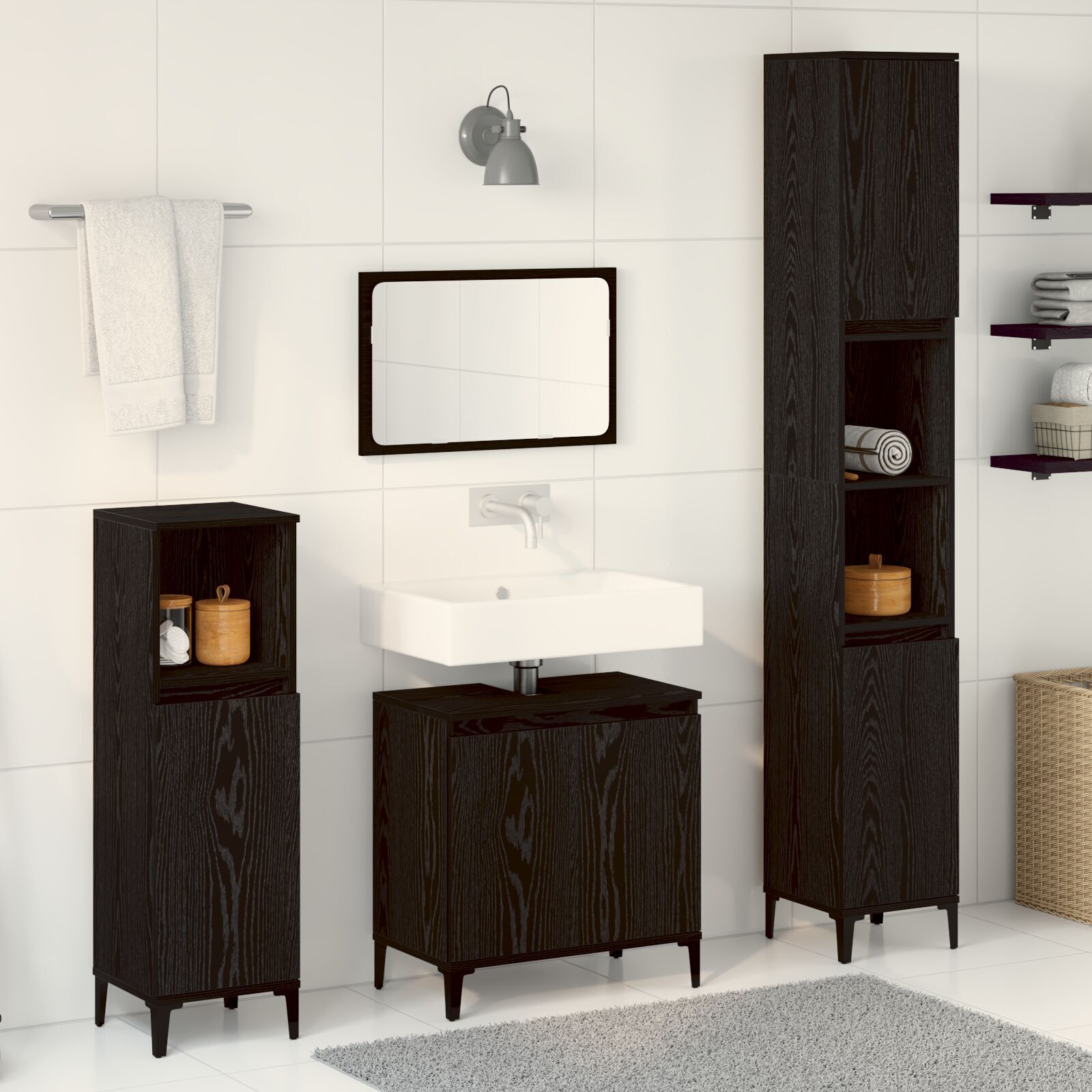 vidaXL Set de mobilier pentru baie cu ușă 3 pcs Negru 30 x 30 x 180 cm vidaXL Set de mobilier pentru baie cu ușă 3 pcs Negru 30 x 30 x 180 cm