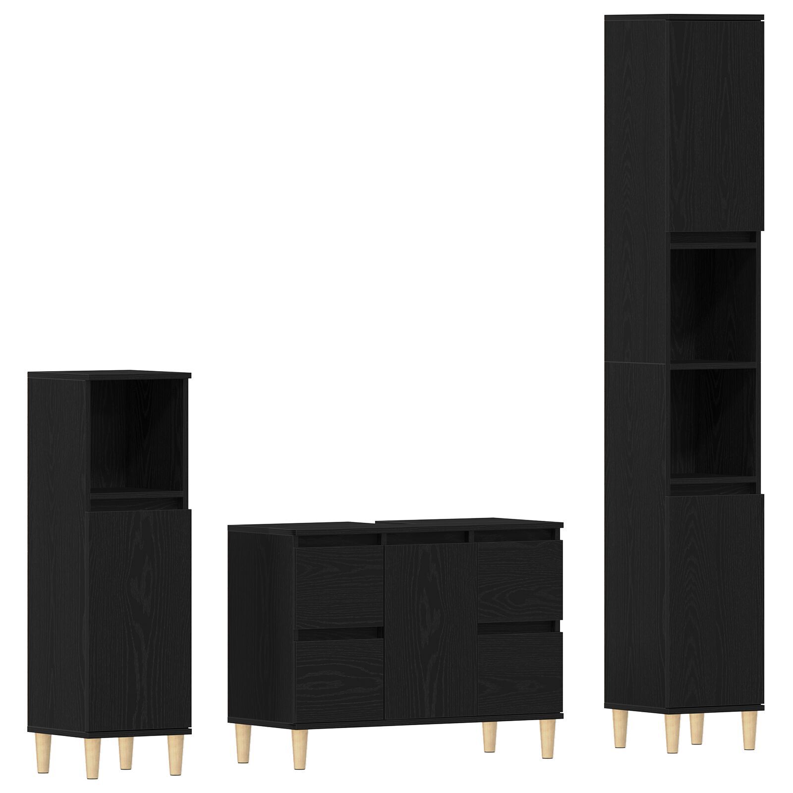 vidaXL Set de mobilier pentru baie cu ușă 3 pcs Negru 30 x 30 x 180 cm vidaXL Set de mobilier pentru baie cu ușă 3 pcs Negru 30 x 30 x 180 cm