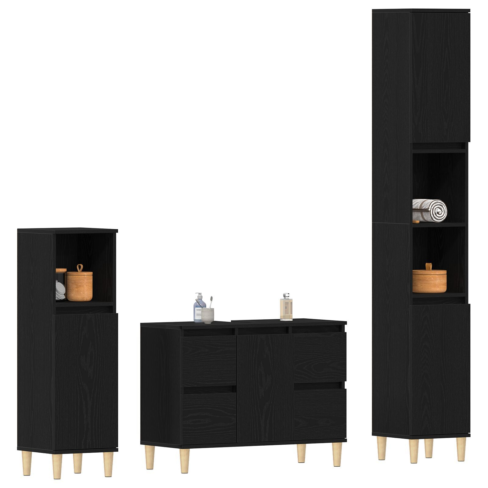 vidaXL Set de mobilier pentru baie cu ușă 3 pcs Negru 30 x 30 x 180 cm vidaXL Set de mobilier pentru baie cu ușă 3 pcs Negru 30 x 30 x 180 cm