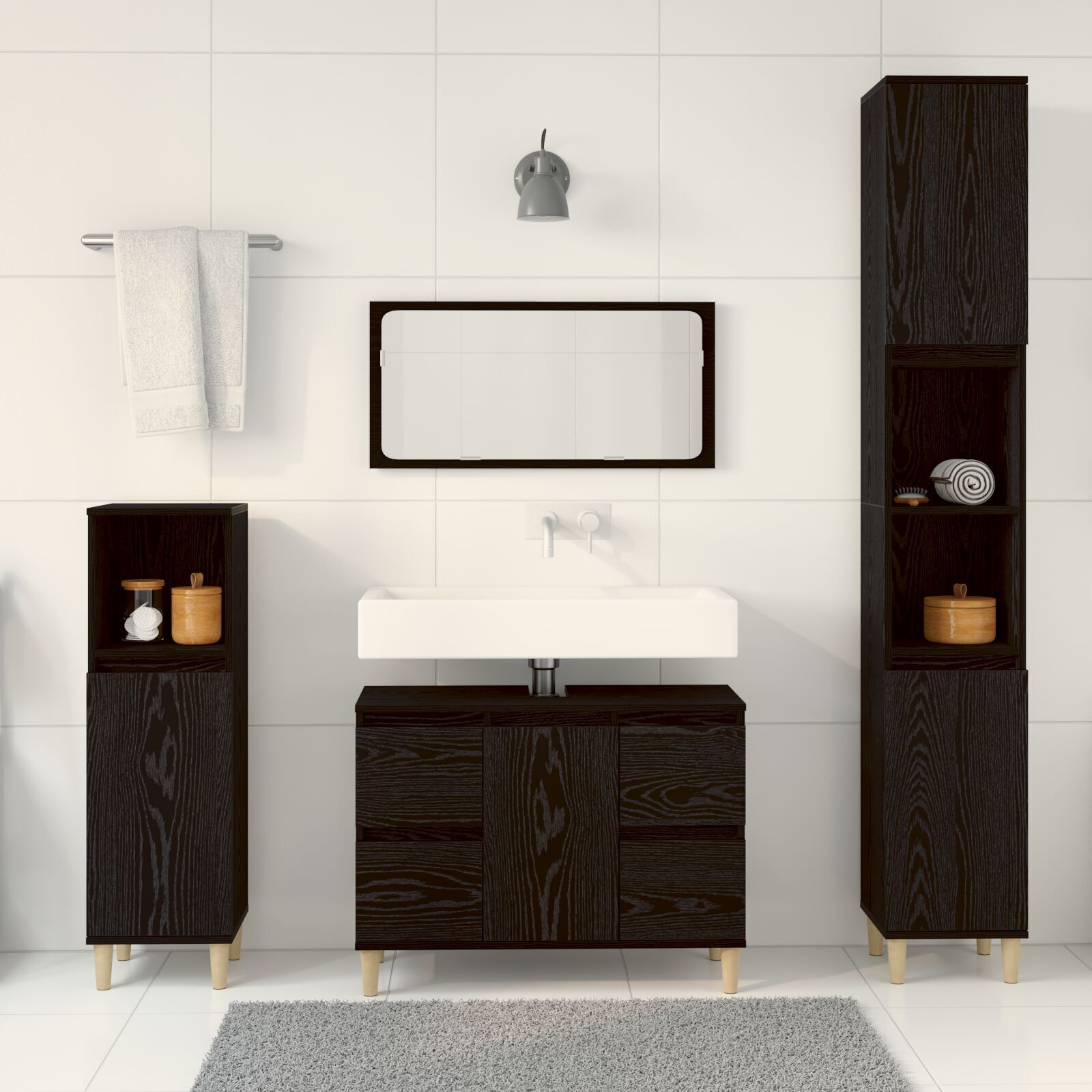 vidaXL Set de mobilier pentru baie cu ușă 3 pcs Negru 30 x 30 x 180 cm vidaXL Set de mobilier pentru baie cu ușă 3 pcs Negru 30 x 30 x 180 cm