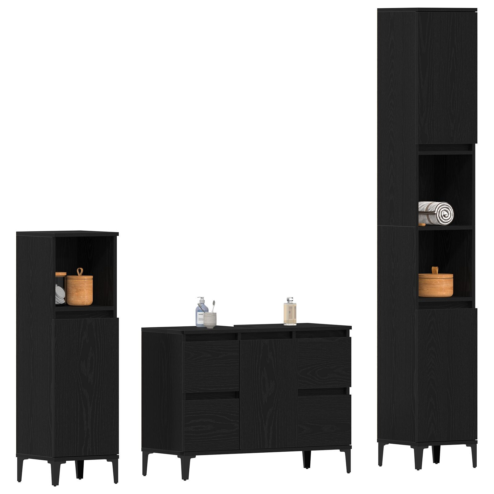 vidaXL Set de mobilier pentru baie cu ușă 3 pcs Negru 30 x 30 x 180 cm vidaXL Set de mobilier pentru baie cu ușă 3 pcs Negru 30 x 30 x 180 cm