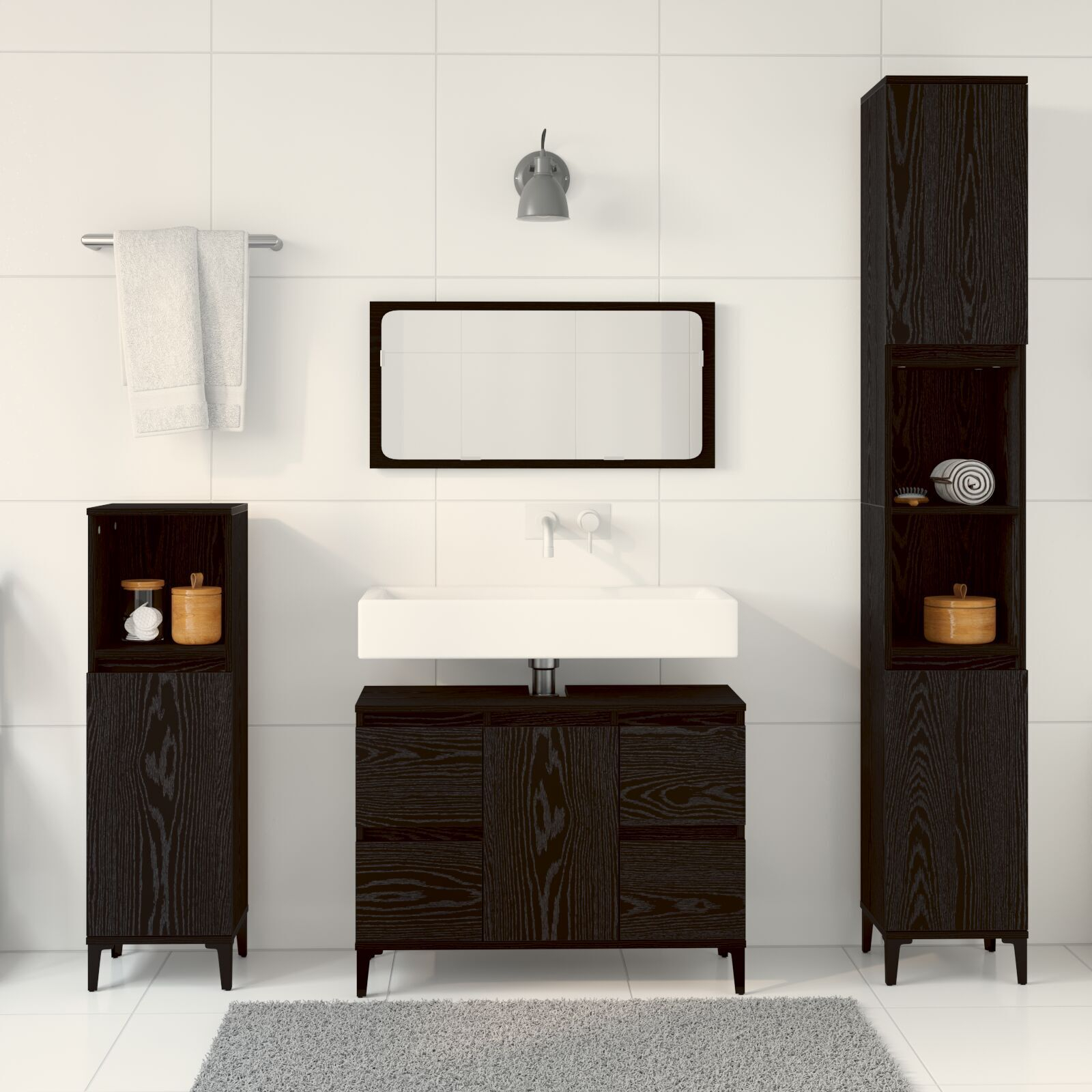 vidaXL Set de mobilier pentru baie cu ușă 3 pcs Negru 30 x 30 x 180 cm vidaXL Set de mobilier pentru baie cu ușă 3 pcs Negru 30 x 30 x 180 cm