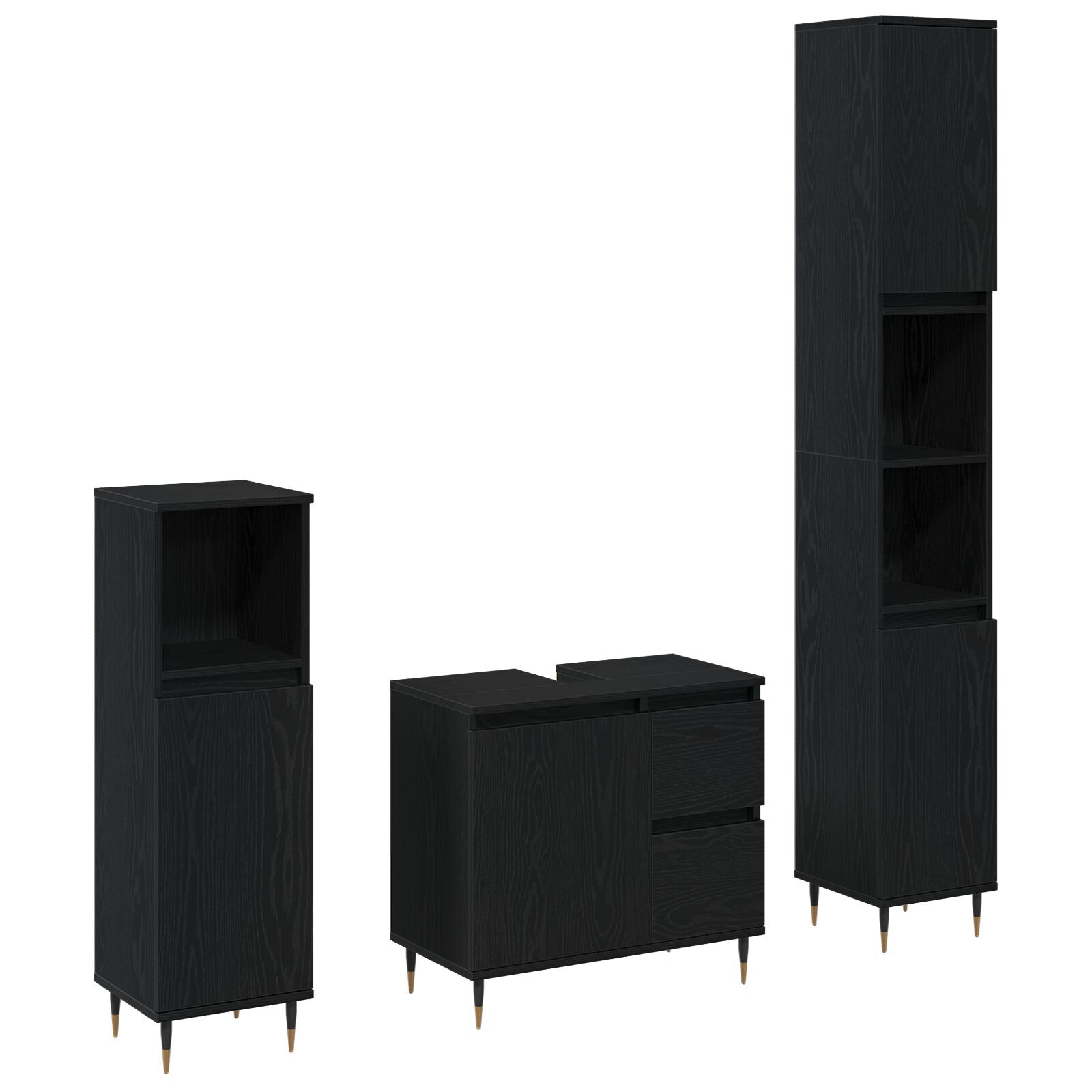 vidaXL Set de mobilă pentru baie 3 pcs Stejar Negru 30 x 30 x 190 cm vidaXL Set de mobilă pentru baie 3 pcs Stejar Negru 30 x 30 x 190 cm