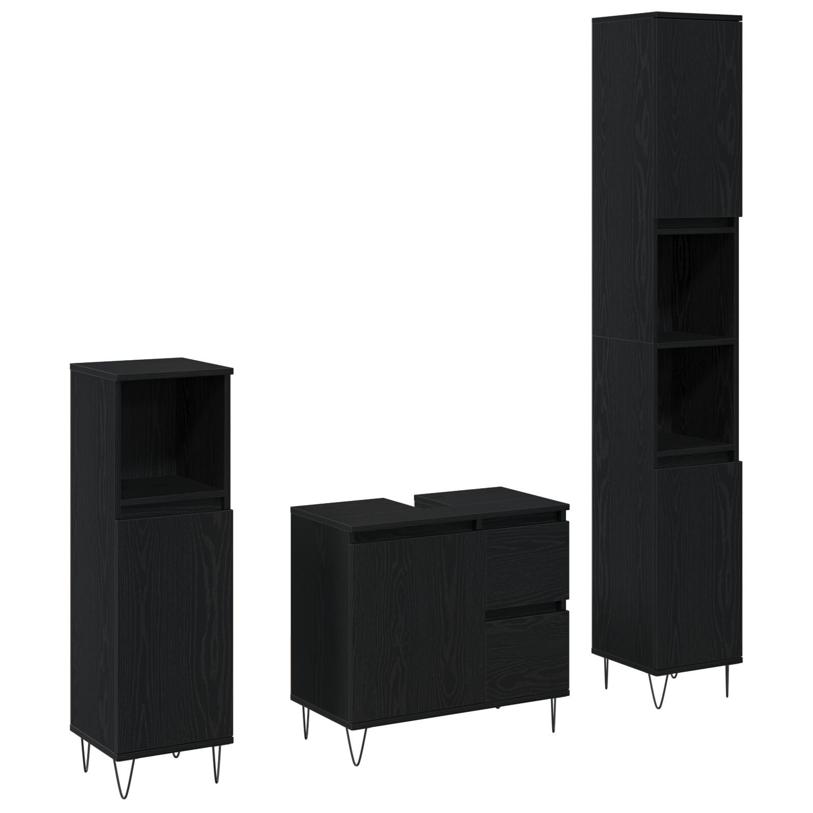 vidaXL Set de Mobilier pentru Baie 3 pcs Stejar Negru 30 x 30 x 190 cm