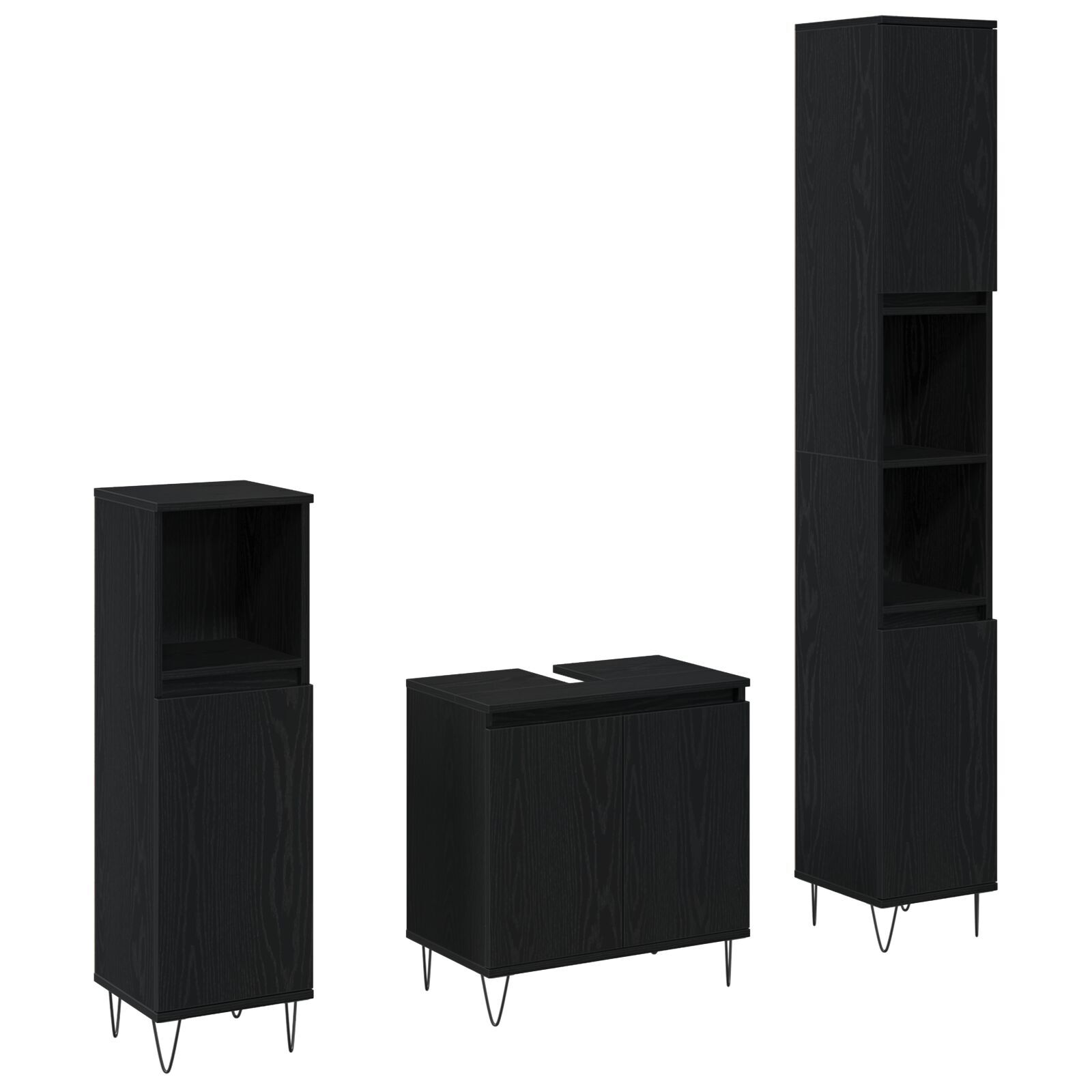 vidaXL Set de Mobilier pentru Baie 3 pcs Stejar Negru 30 x 30 x 190 cm