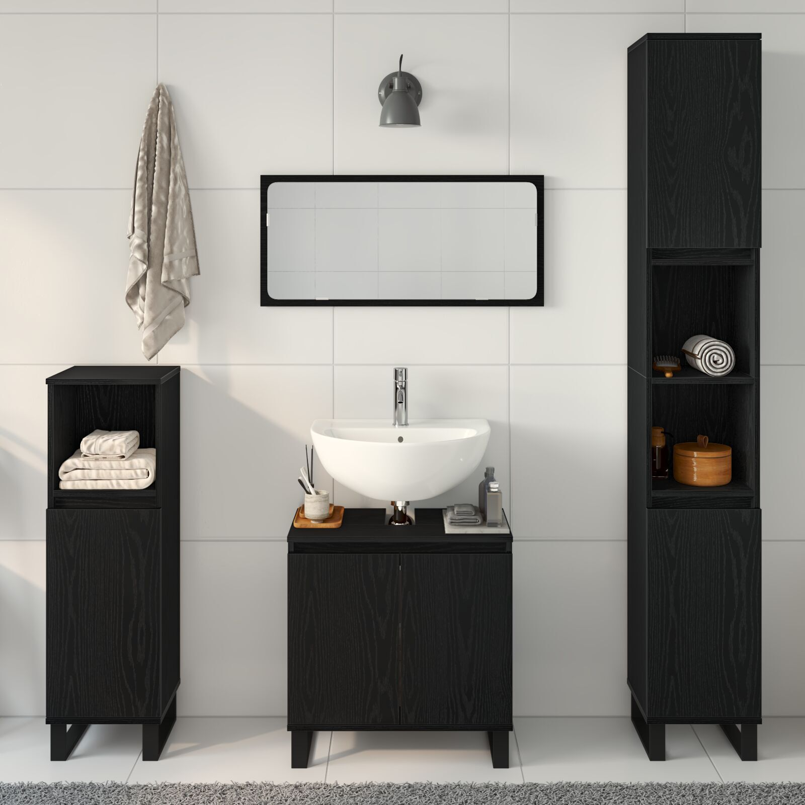 vidaXL Set de mobilier pentru baie cu ușă 3 pcs Negru 30 x 30 x 190 cm vidaXL Set de mobilier pentru baie cu ușă 3 pcs Negru 30 x 30 x 190 cm