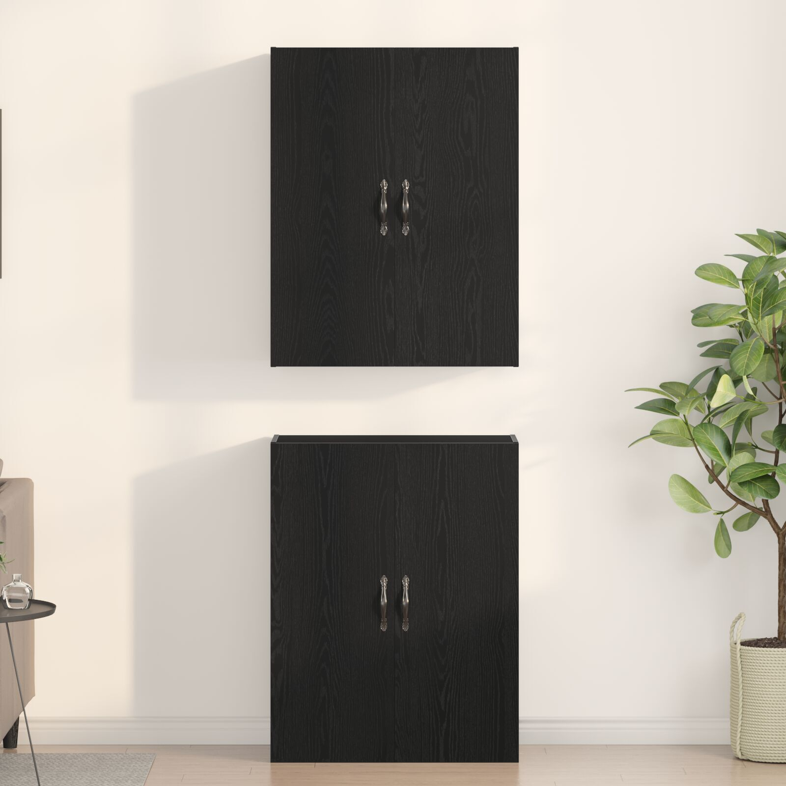 vidaXL Dulap montat pe perete 2 pcs Stejar negru 69.5 x 34 x 90 cm