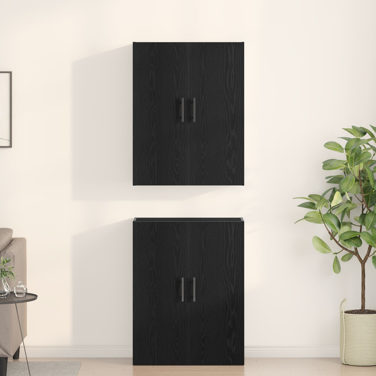 vidaXL Dulap montat pe perete 2 pcs Stejar negru 69.5 x 34 x 90 cm