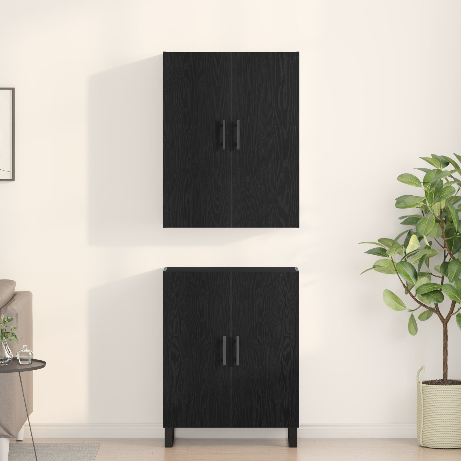 vidaXL Bufet 2 pcs Stejar negru 69.5 x 34 x 180 cm Lemn compozit