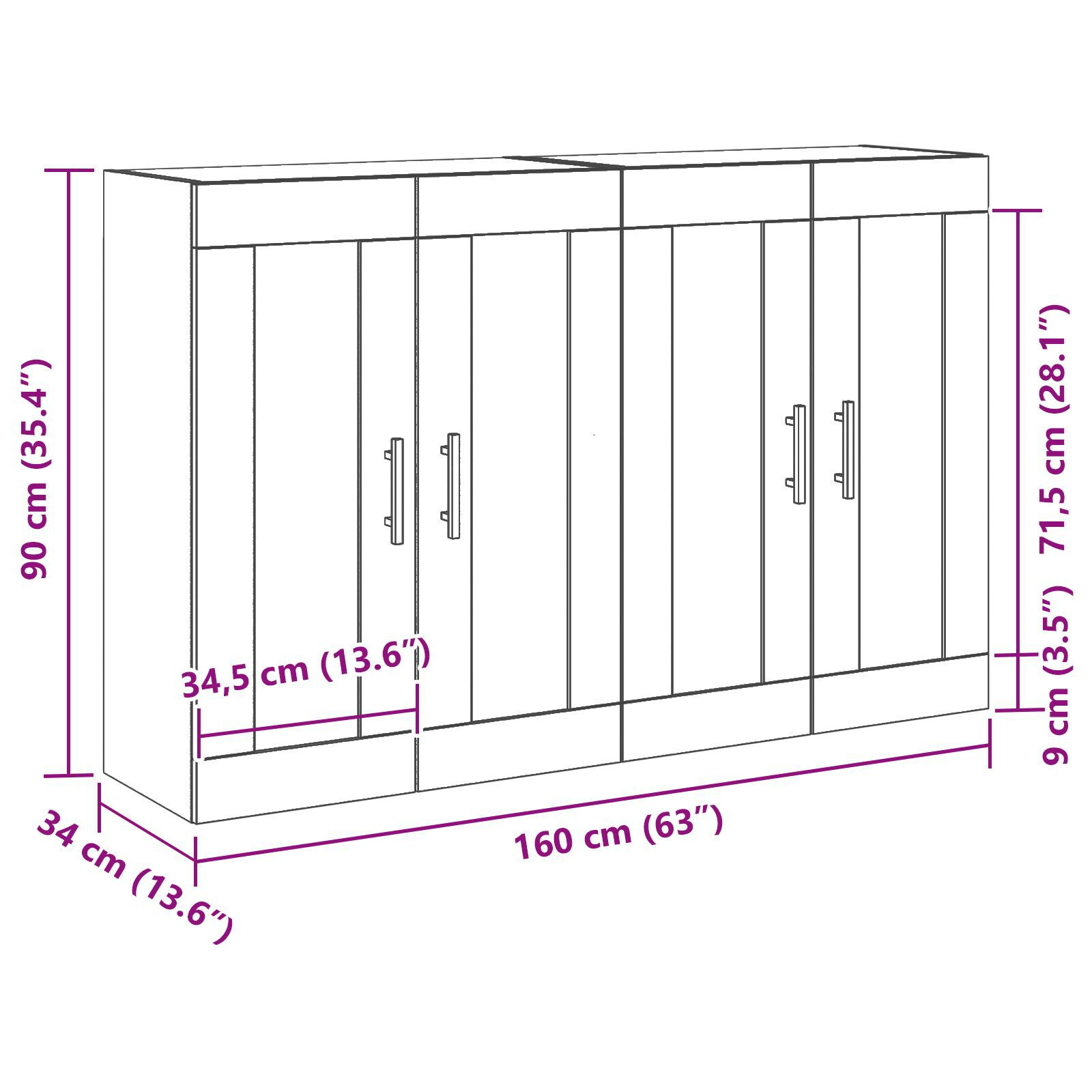 vidaXL Cabinet suspendat Pe perete 2 pcs Lemn vechi 160 x 34 x 90 cm vidaXL Cabinet suspendat Pe perete 2 pcs Lemn vechi 160 x 34 x 90 cm