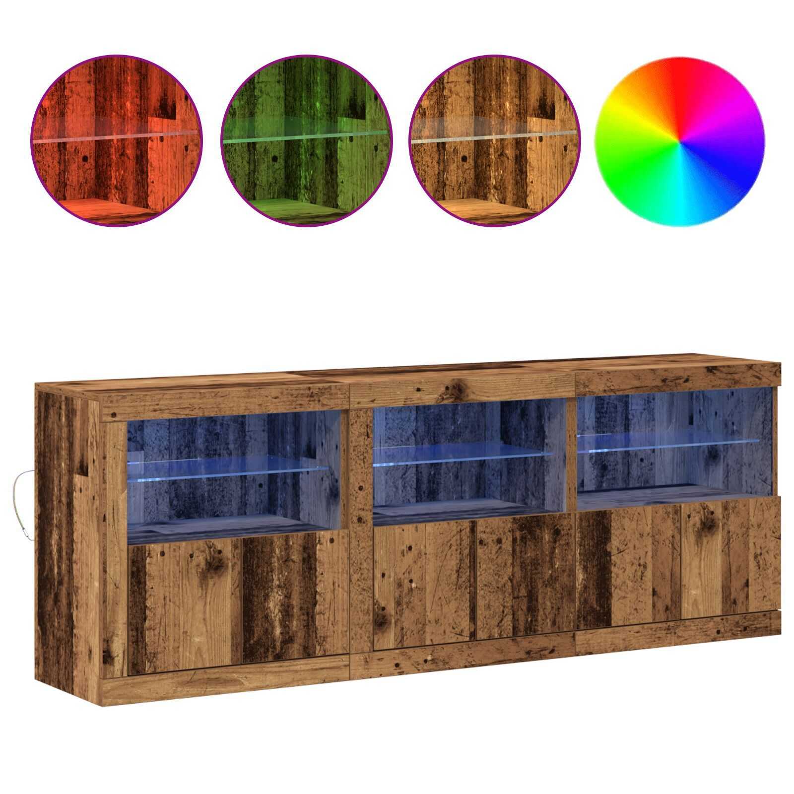 vidaXL Sideboard cu lumini LED Lemn vechi 181.5x37x67 cm Lemn compus