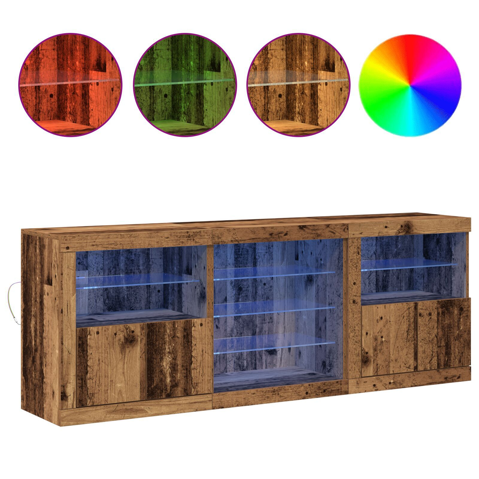 vidaXL Bufet cu lumini LED Lemn vechi 181,5x37x67 cm Lemn reciclat vidaXL Bufet cu lumini LED Lemn vechi 181,5x37x67 cm Lemn reciclat